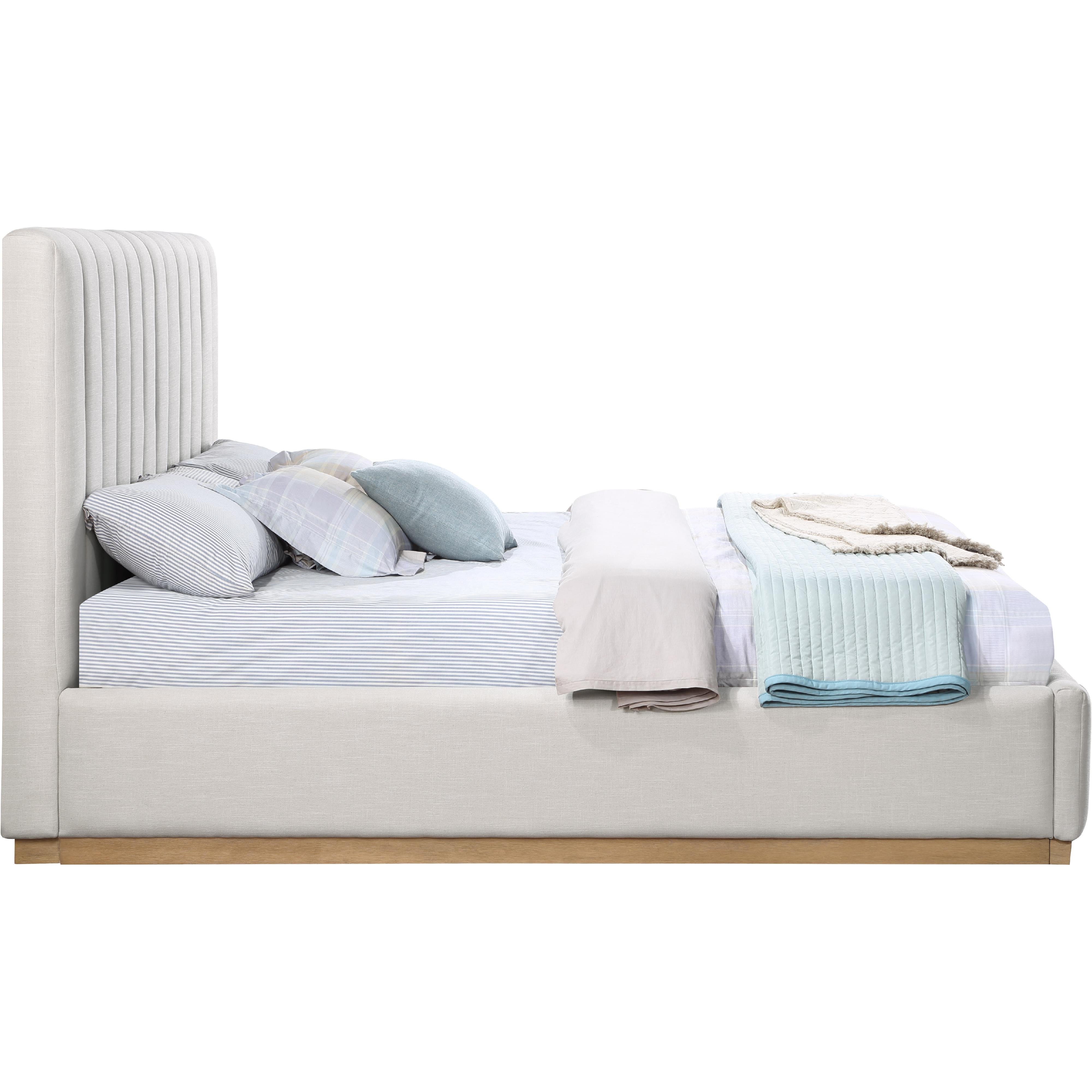 Meridian Lucia Cream Linen Textured Fabric King Bed