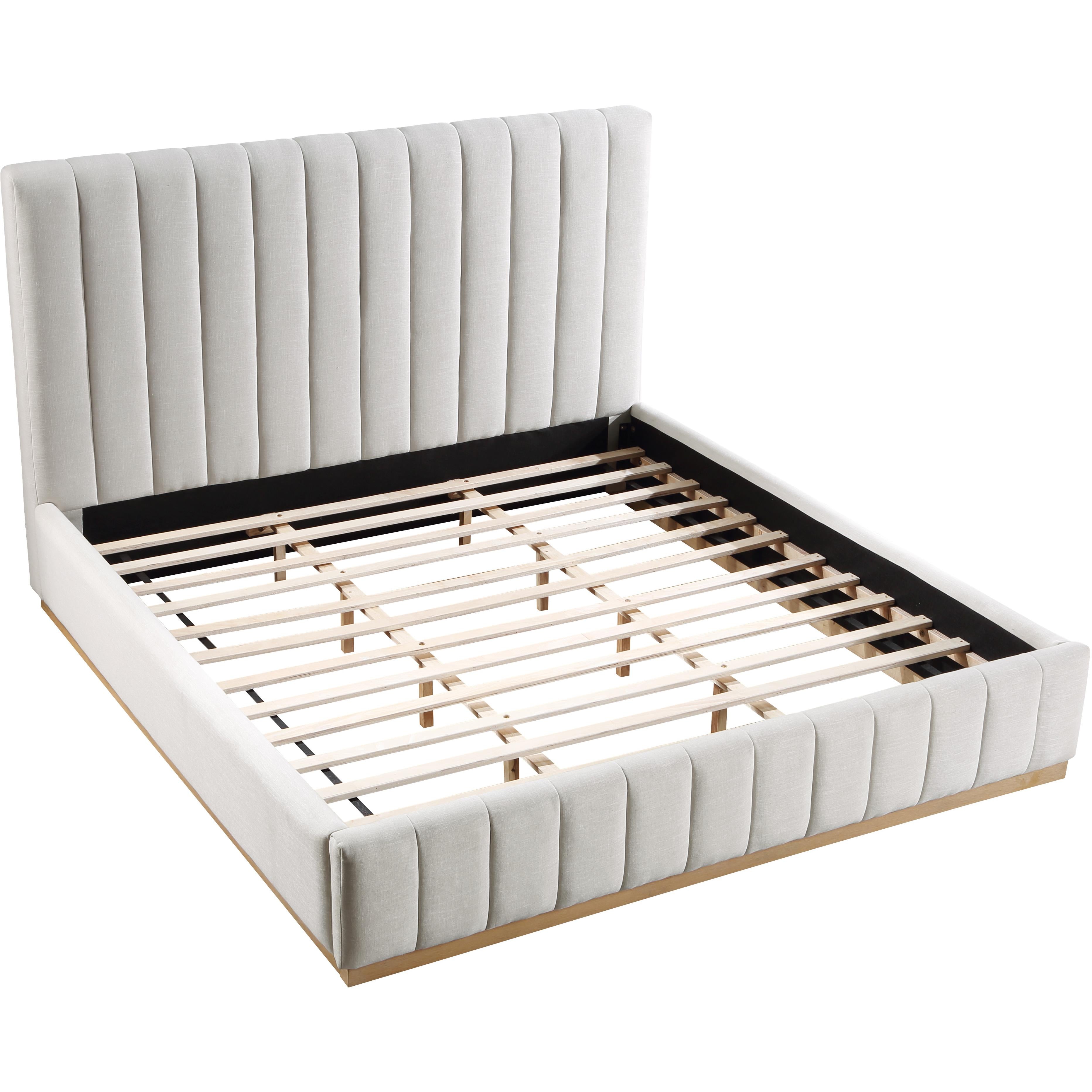 Meridian Lucia Cream Linen Textured Fabric King Bed