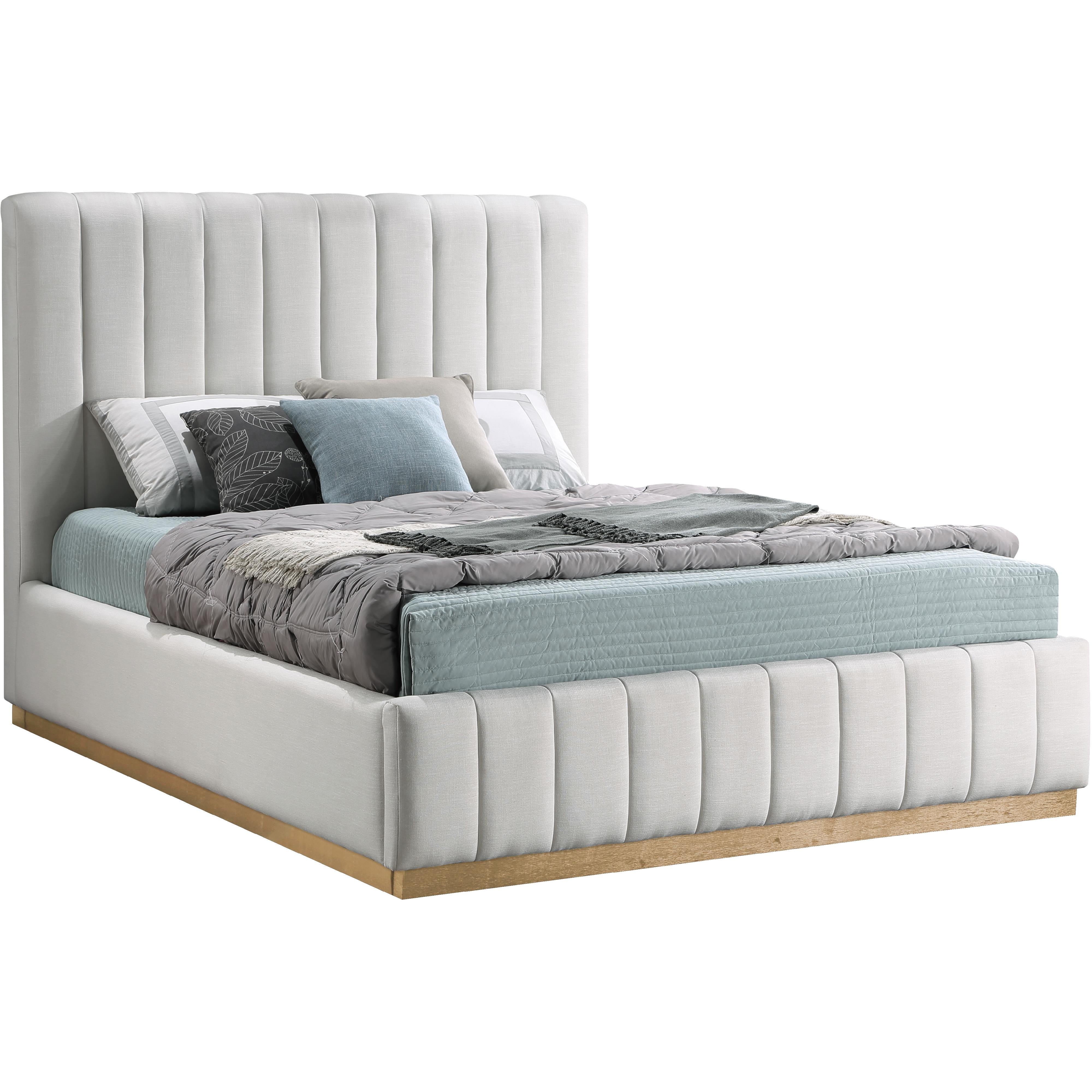 Meridian Lucia Cream Linen Textured Fabric Queen Bed