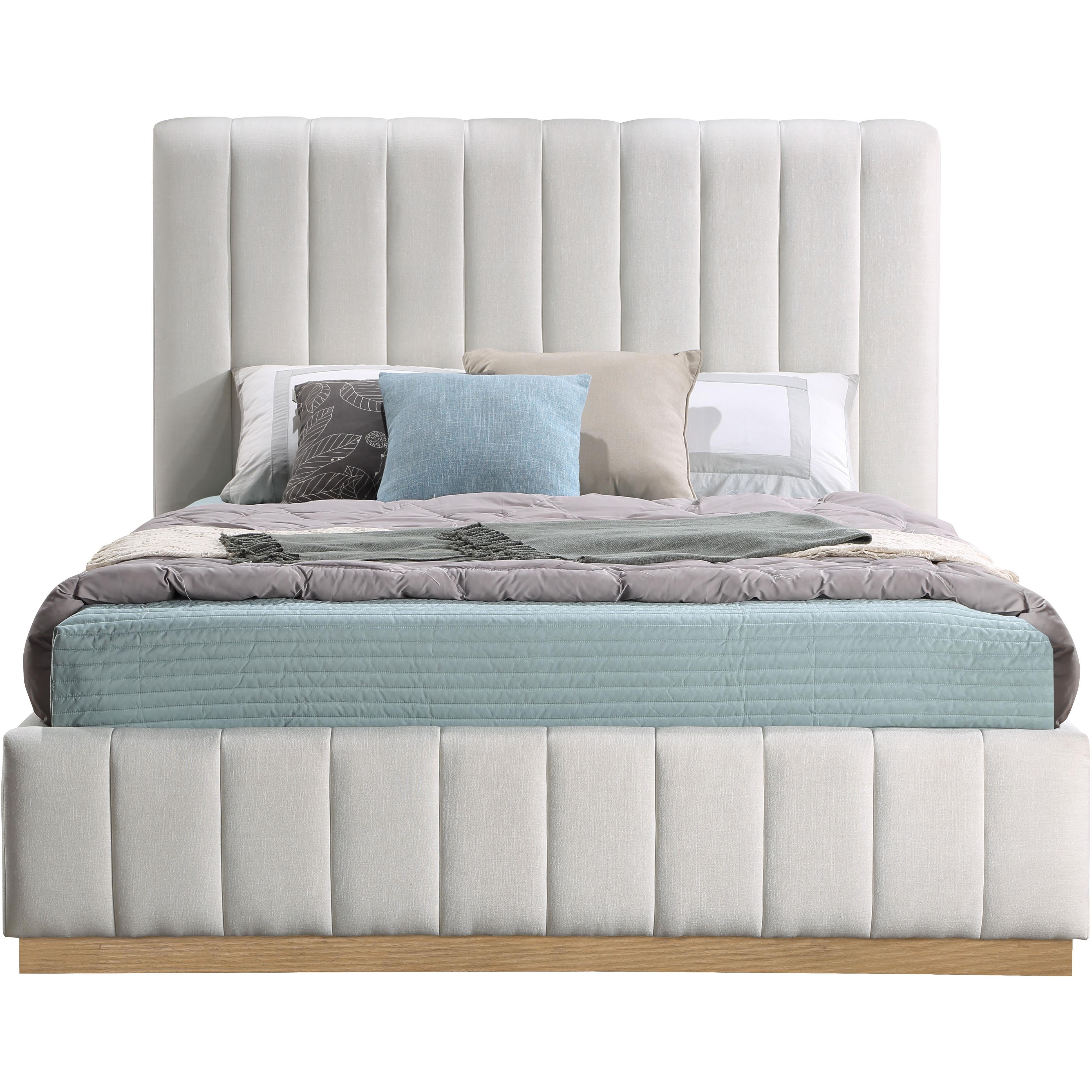 Meridian Lucia Cream Linen Textured Fabric Queen Bed
