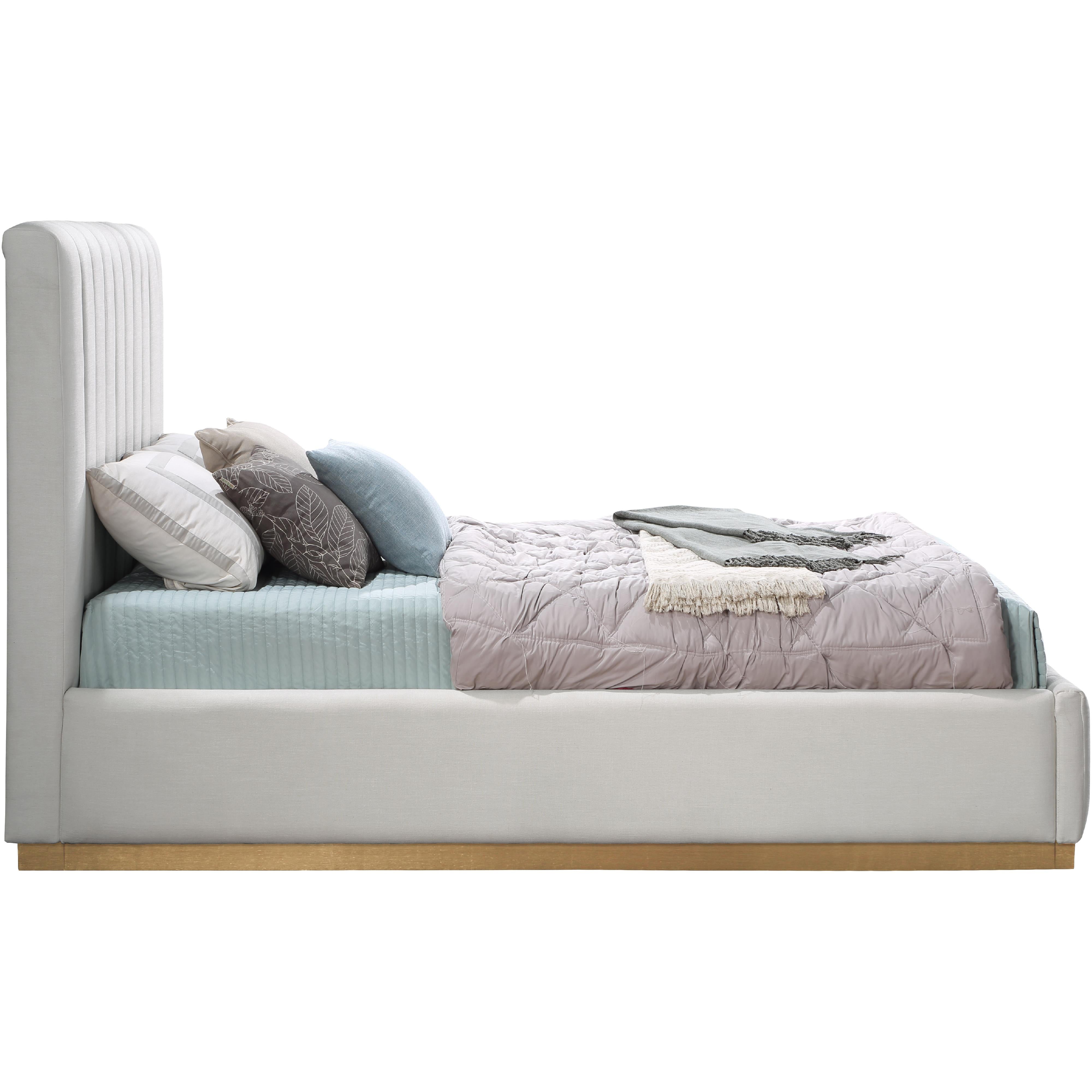 Meridian Lucia Cream Linen Textured Fabric Queen Bed