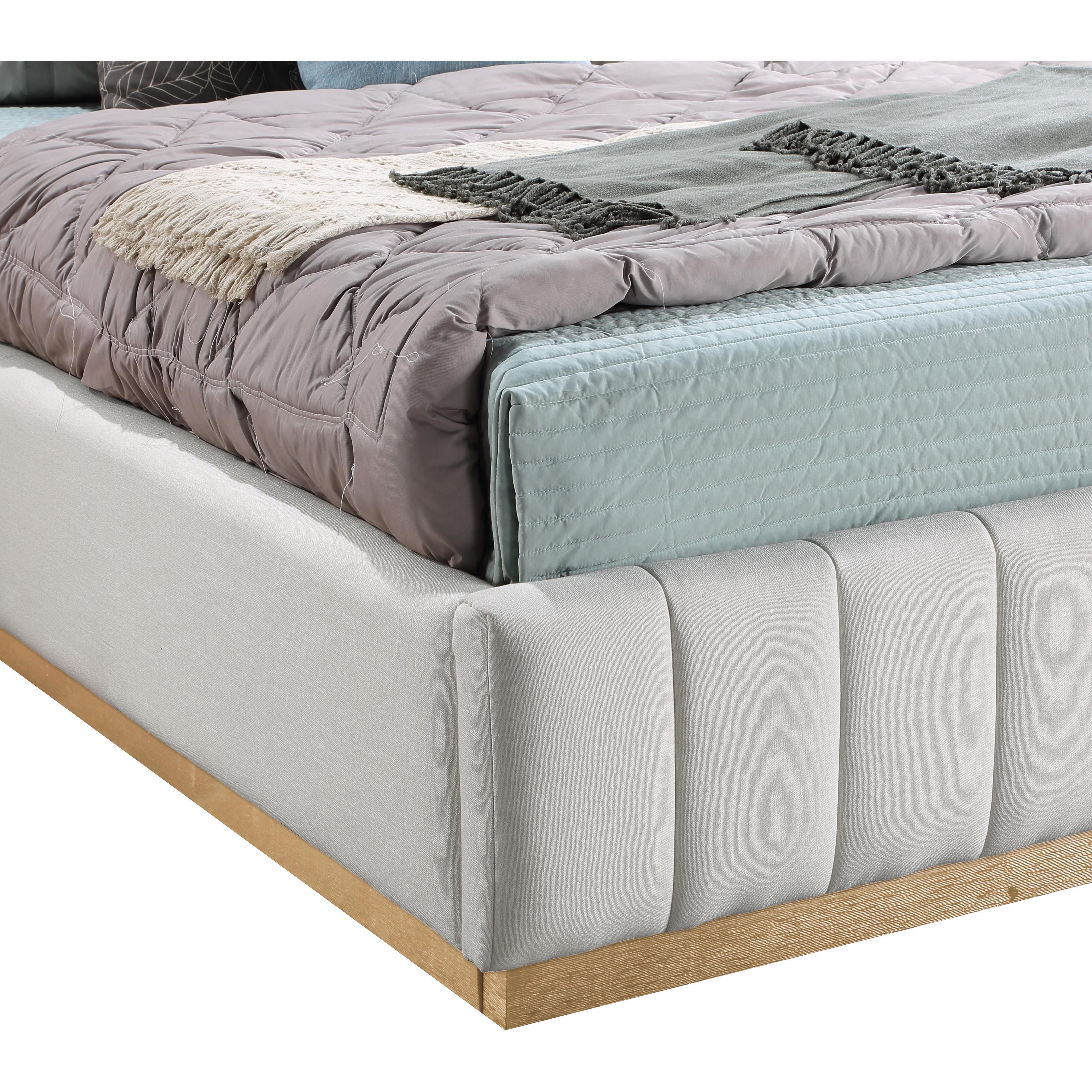 Meridian Lucia Cream Linen Textured Fabric Queen Bed