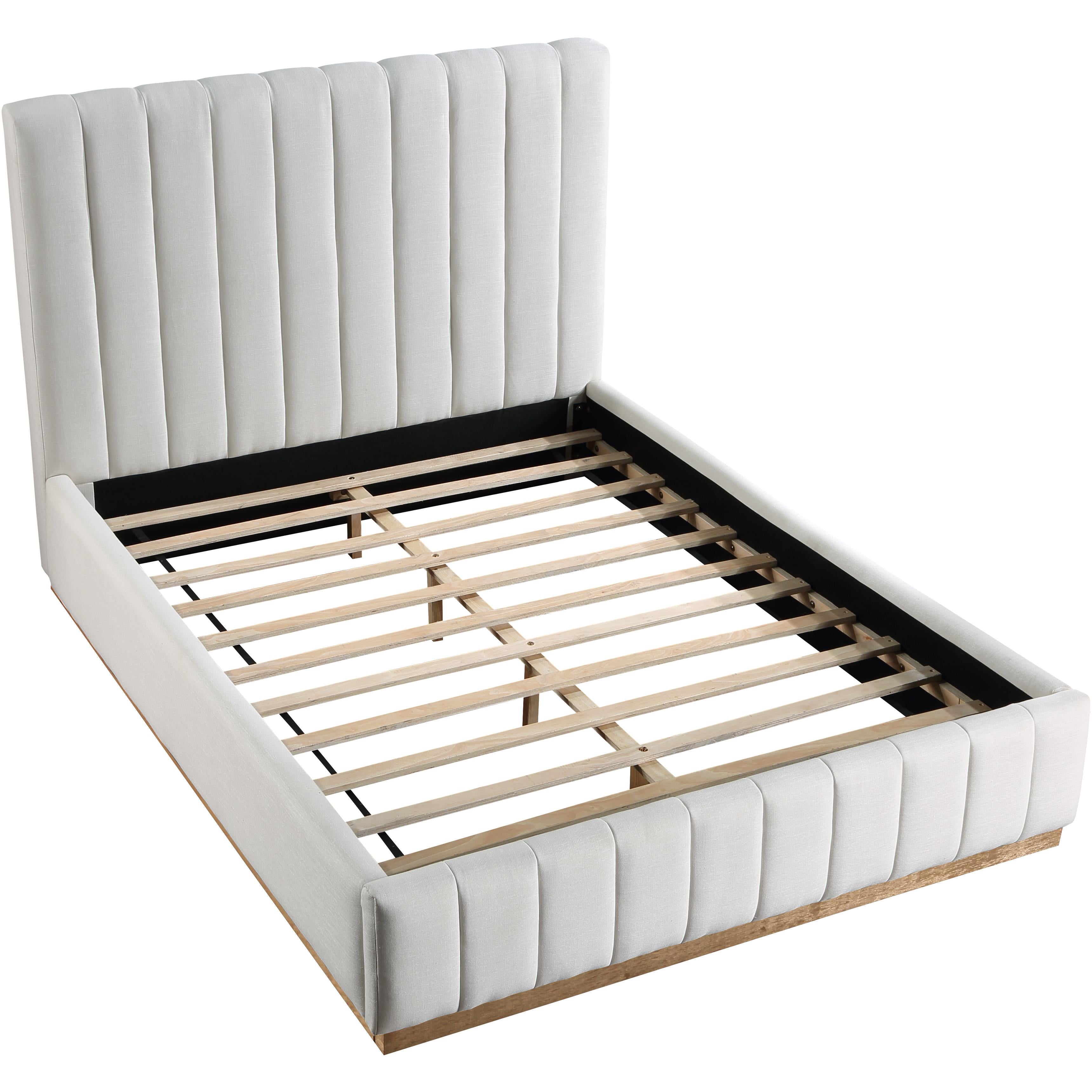 Meridian Lucia Cream Linen Textured Fabric Queen Bed