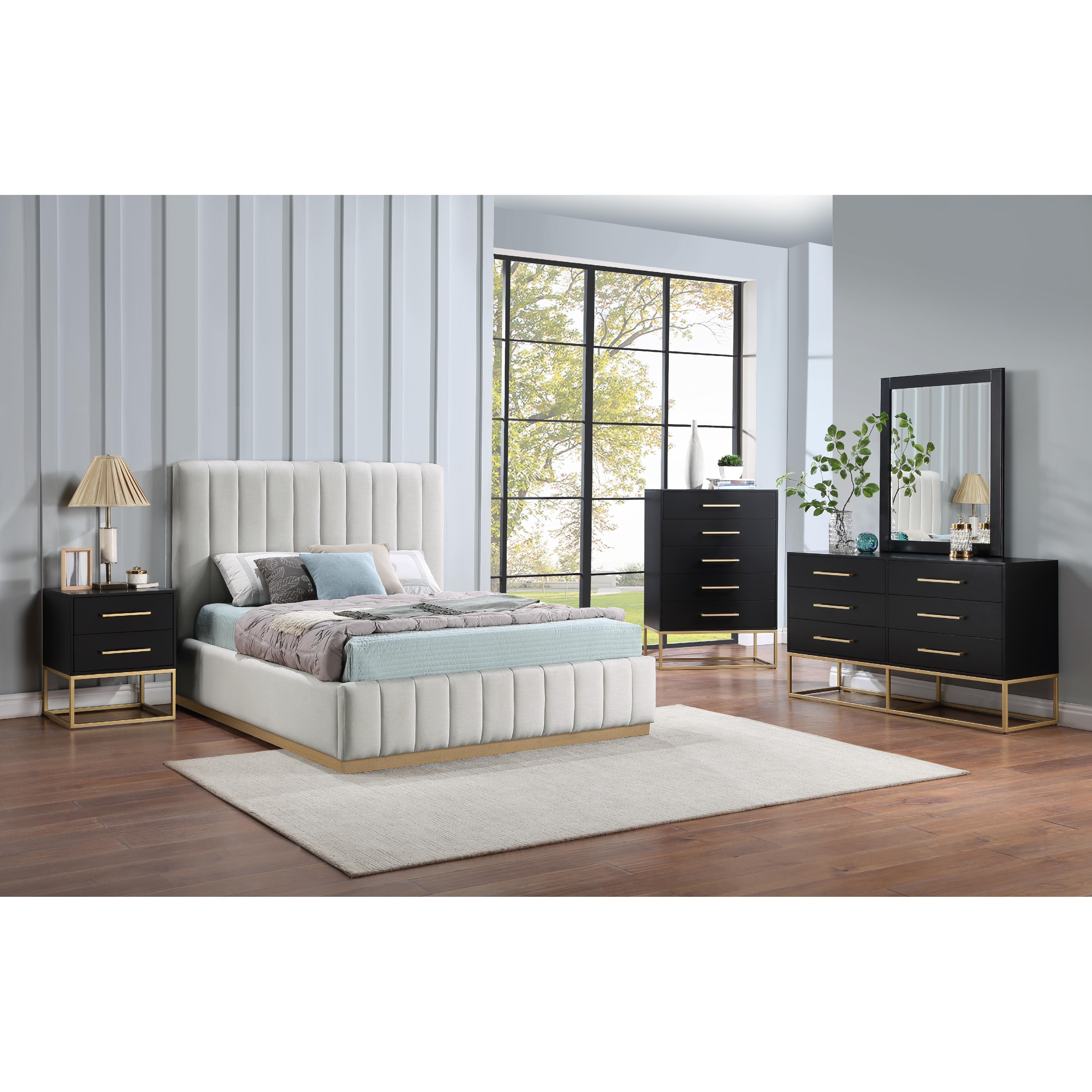 Meridian Lucia Cream Linen Textured Fabric Queen Bed