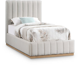 Meridian Lucia Cream Linen Textured Fabric Twin Bed