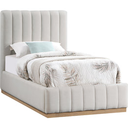 Meridian Lucia Cream Linen Textured Fabric Twin Bed