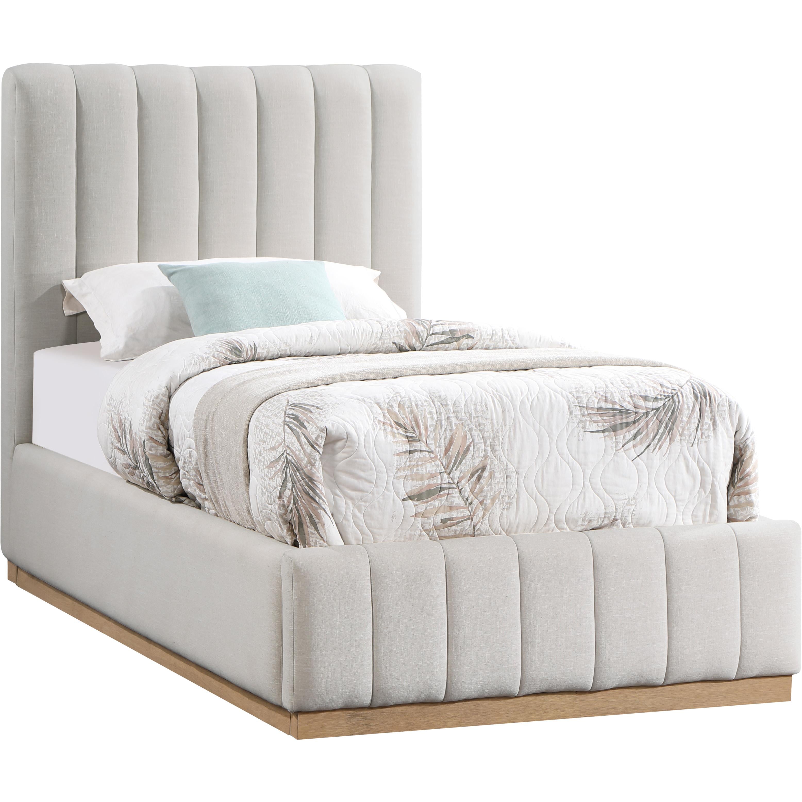 Meridian Lucia Cream Linen Textured Fabric Twin Bed