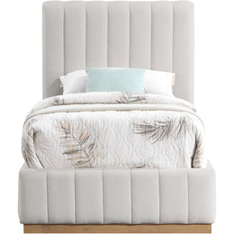 Meridian Lucia Cream Linen Textured Fabric Twin Bed