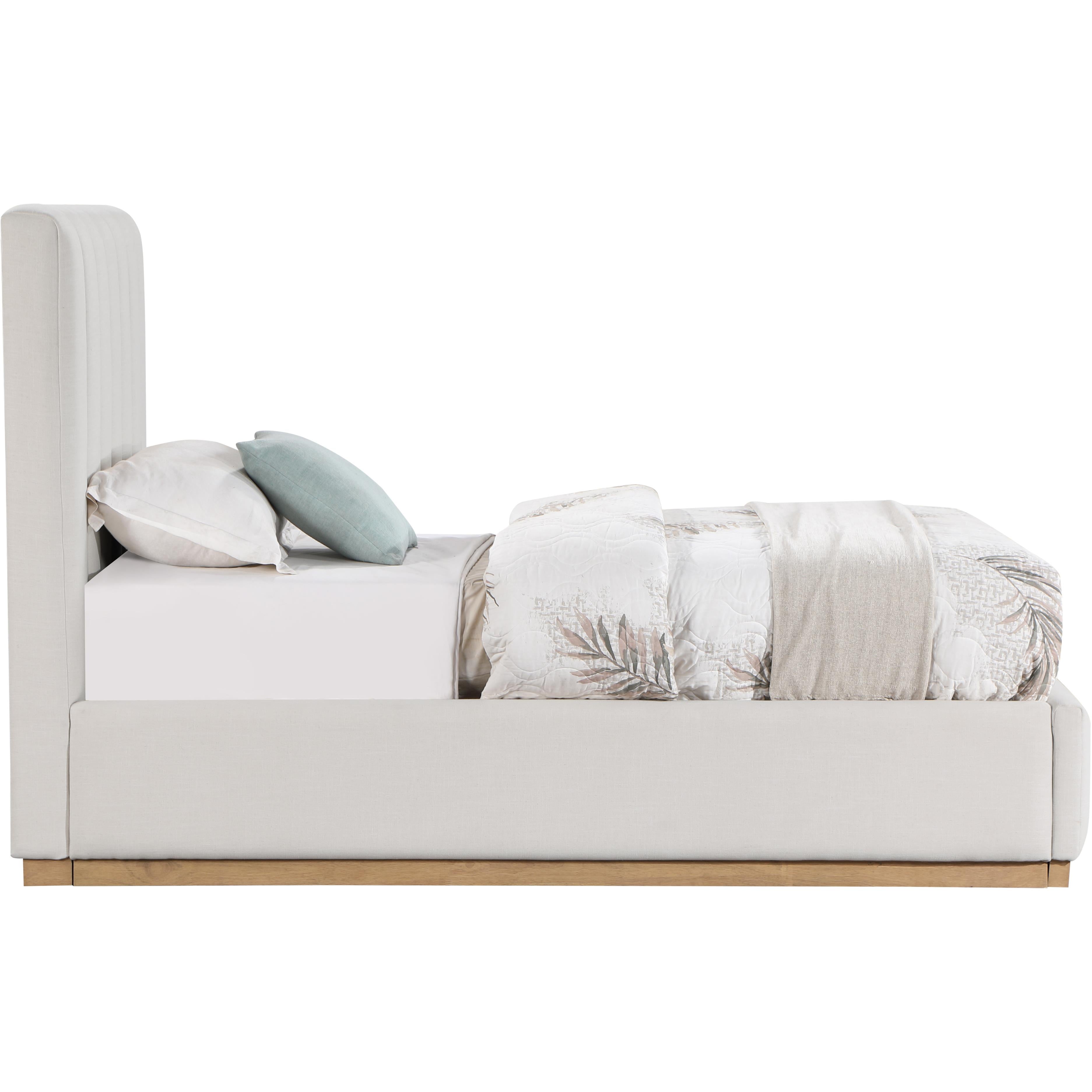 Meridian Lucia Cream Linen Textured Fabric Twin Bed