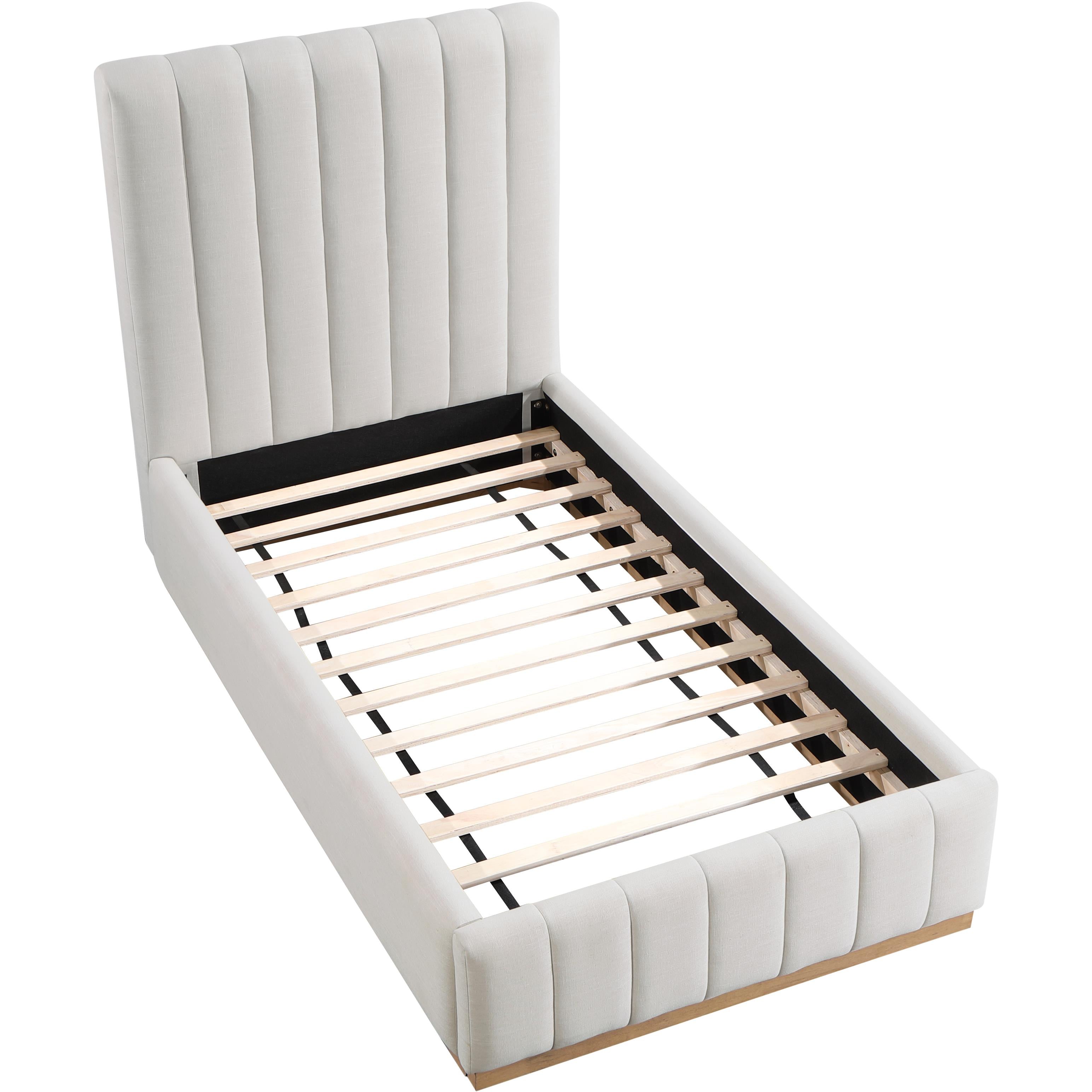 Meridian Lucia Cream Linen Textured Fabric Twin Bed