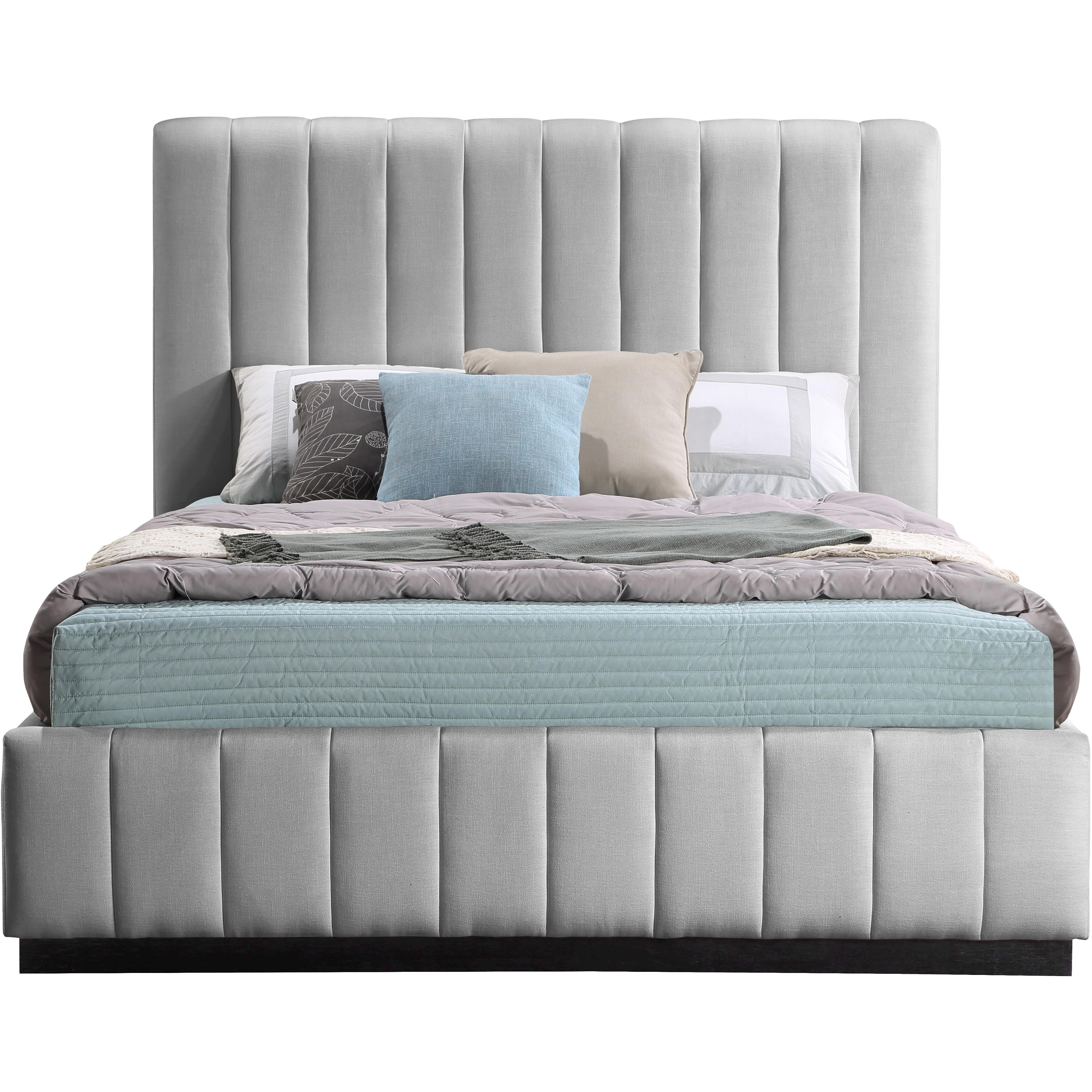 Meridian Lucia Grey Linen Textured Fabric Full Bed