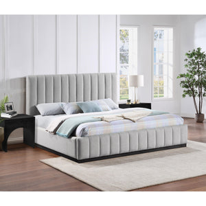 Meridian Lucia Grey Linen Textured Fabric King Bed