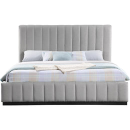 Meridian Lucia Grey Linen Textured Fabric King Bed