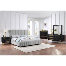 Meridian Lucia Grey Linen Textured Fabric King Bed