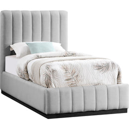 Meridian Lucia Grey Linen Textured Fabric Twin Bed
