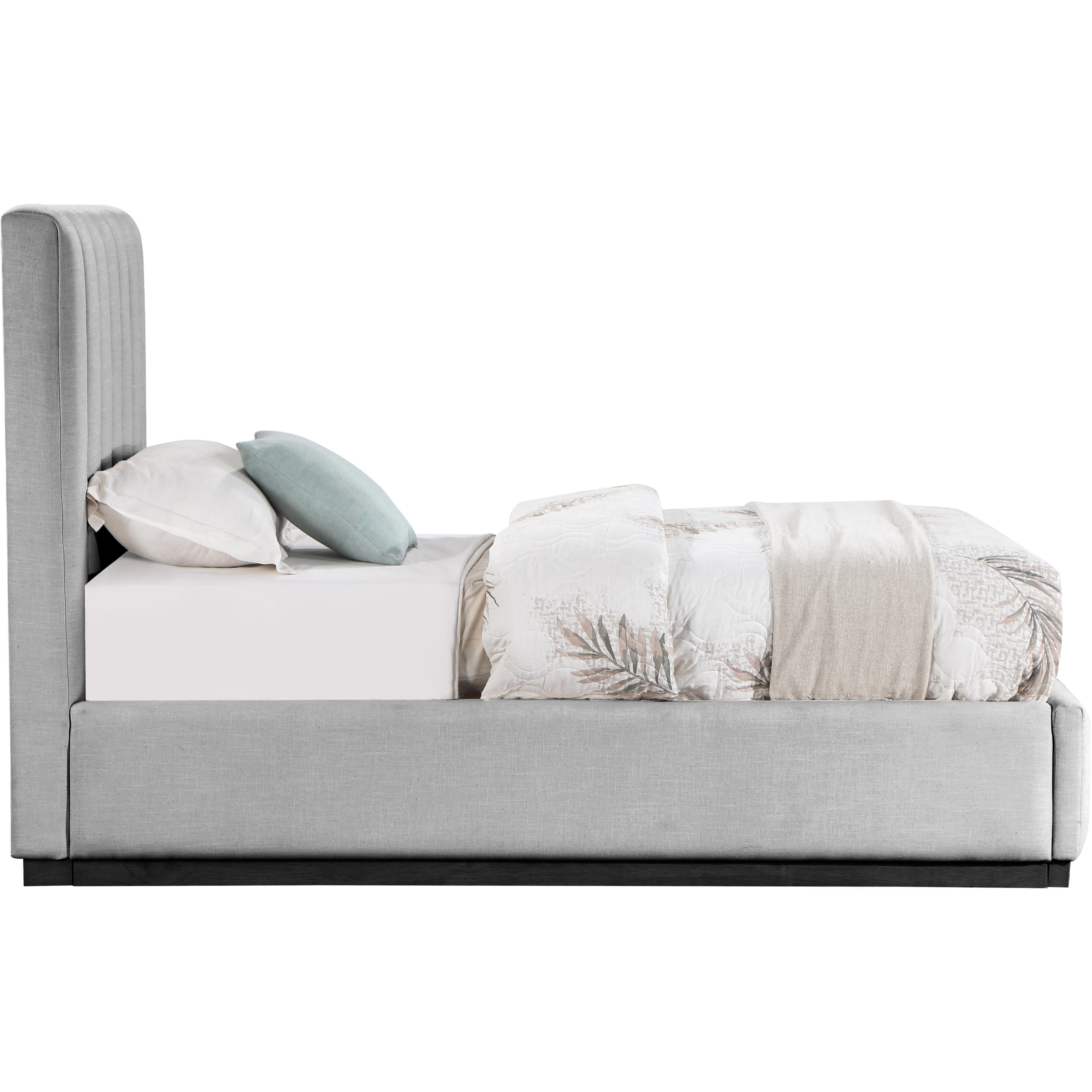 Meridian Lucia Grey Linen Textured Fabric Twin Bed