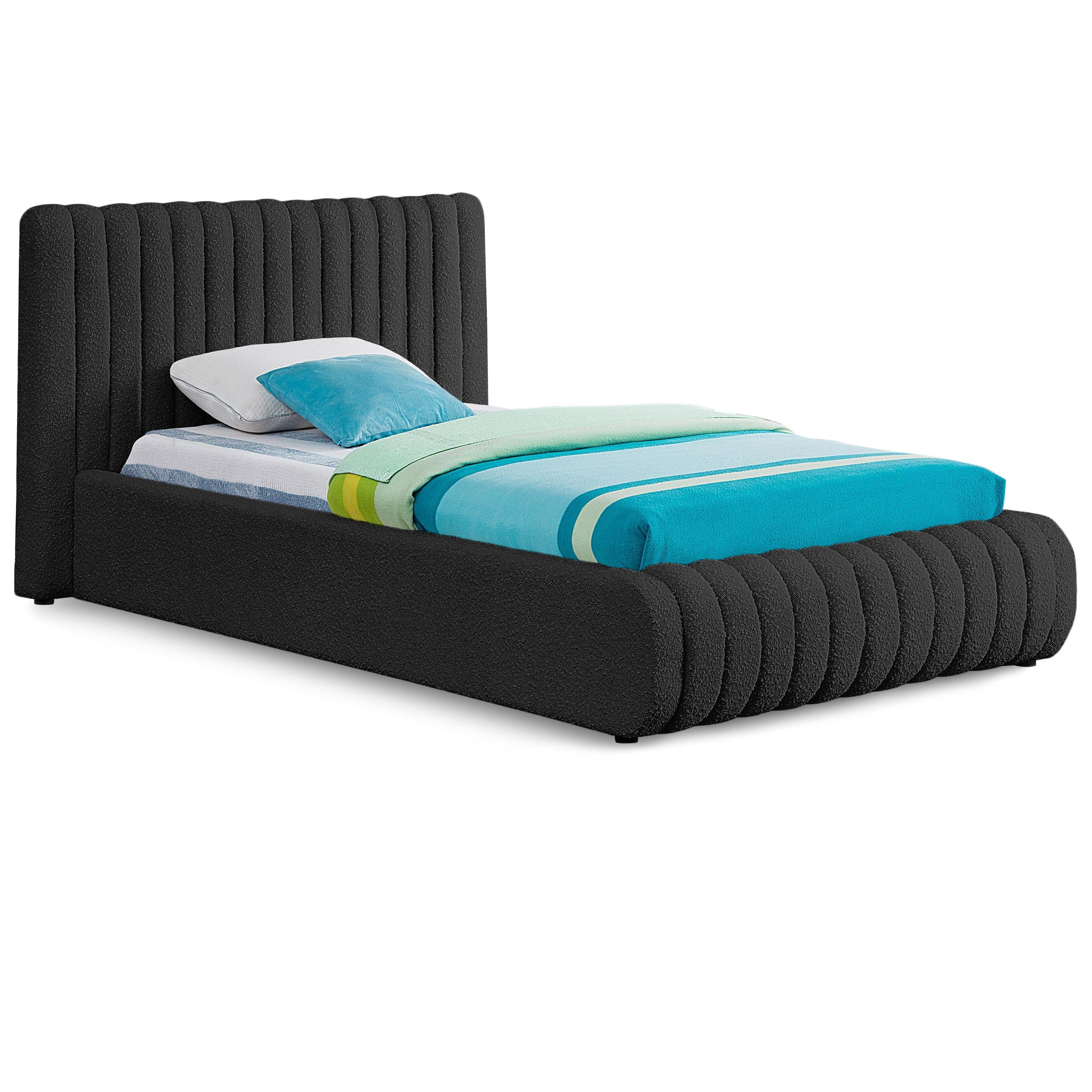 Meridian Nash Black Boucle Fabric Twin Bed