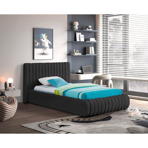 Meridian Nash Black Boucle Fabric Twin Bed