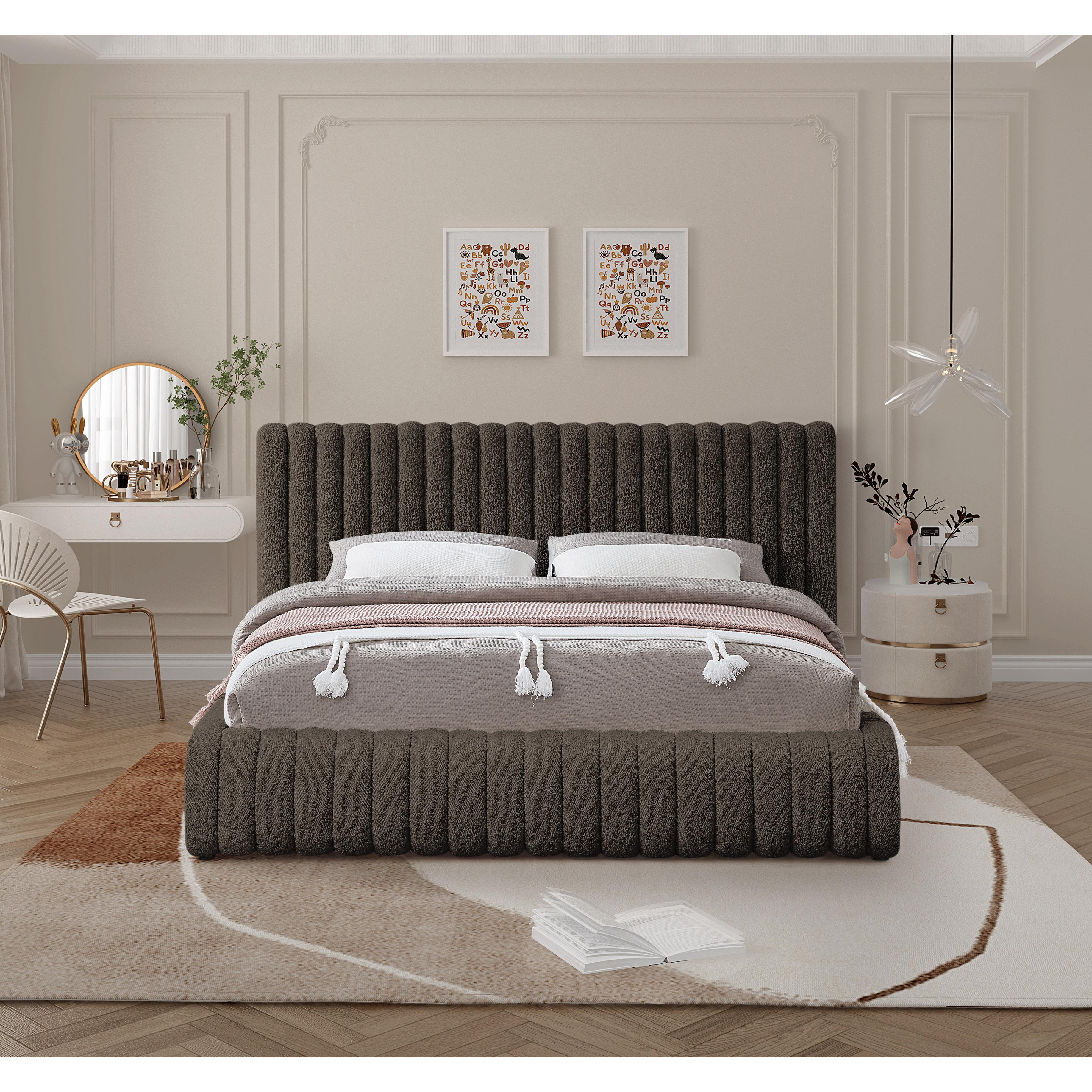 Meridian Nash Brown Boucle Fabric Queen Bed