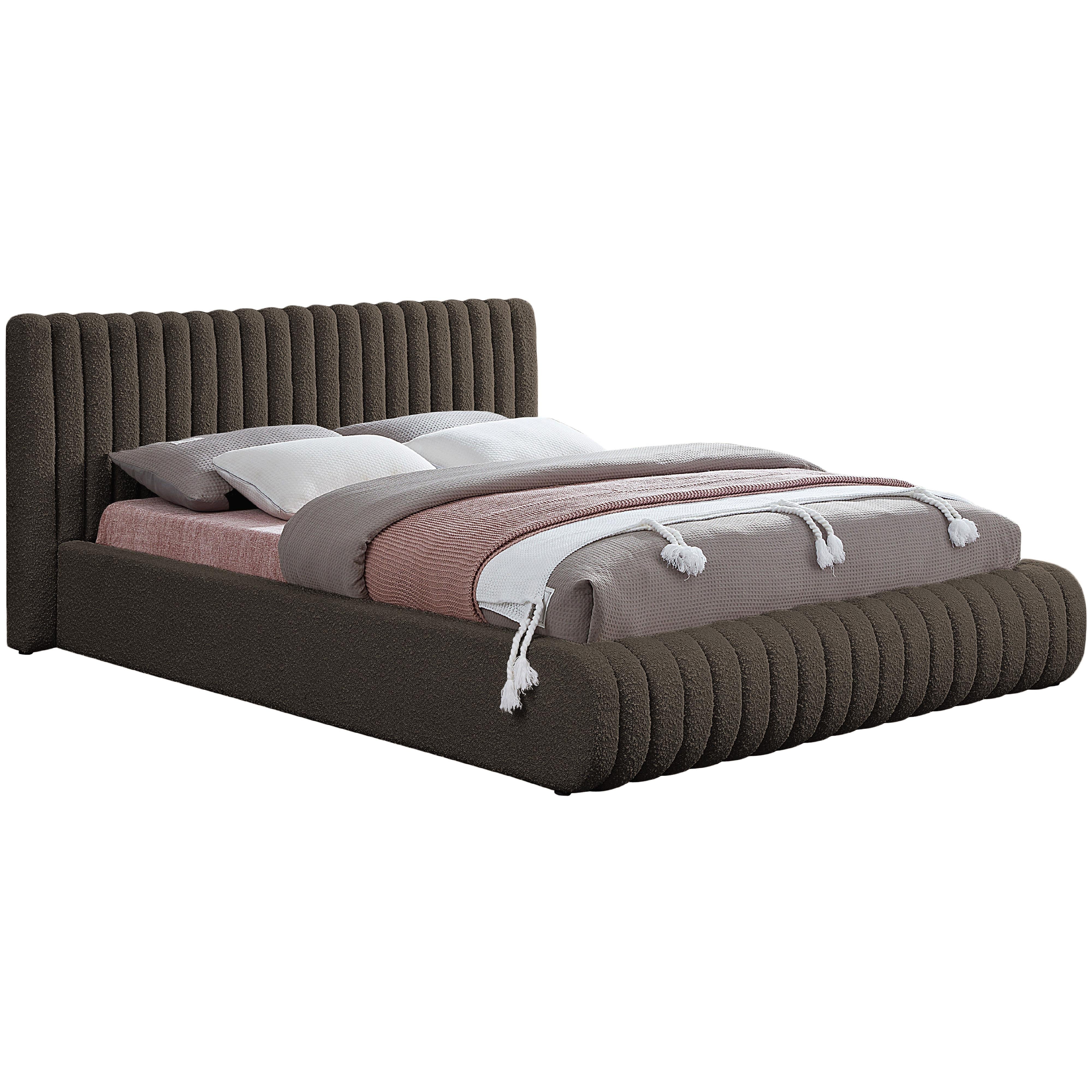Meridian Nash Brown Boucle Fabric Queen Bed