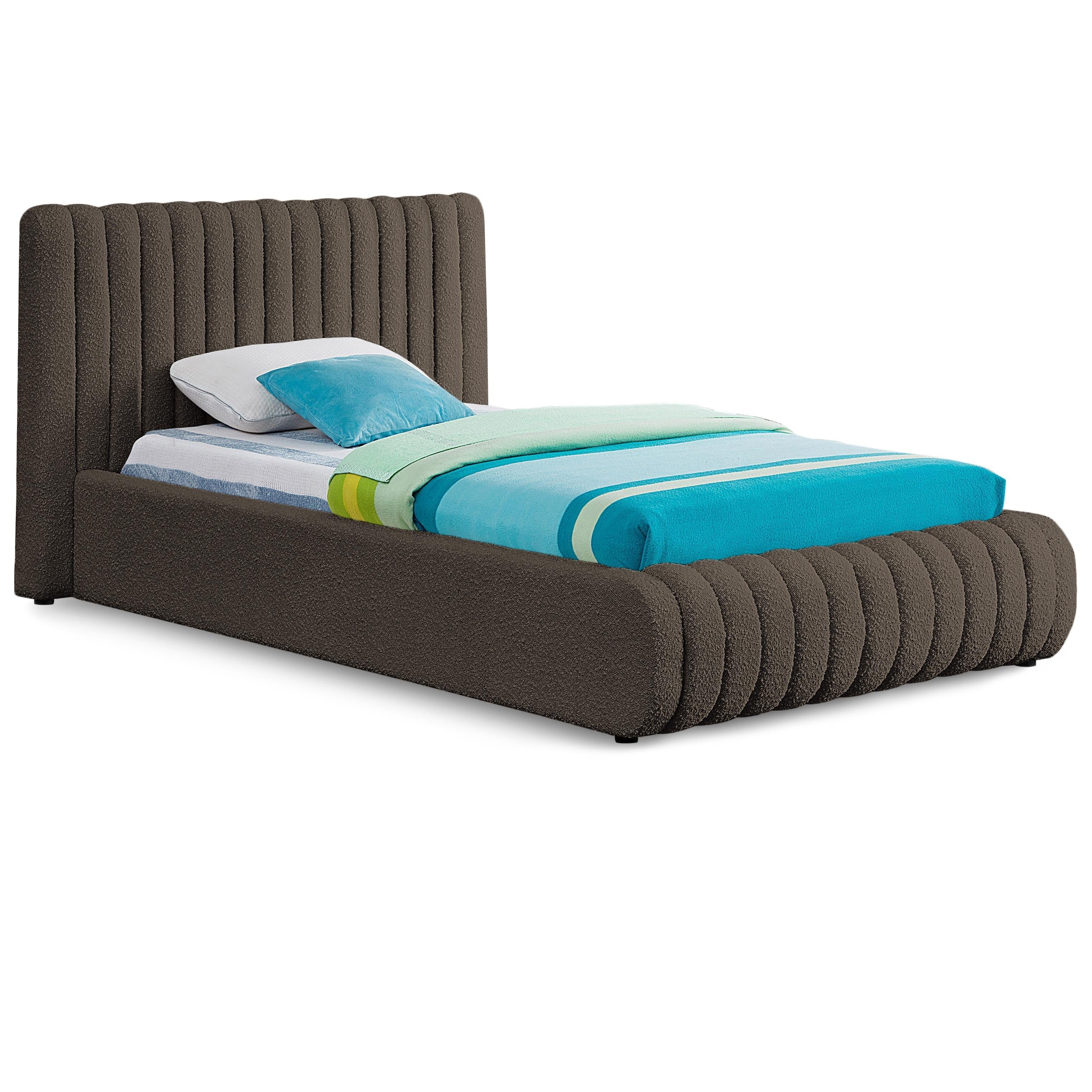 Meridian Nash Brown Boucle Fabric Twin Bed