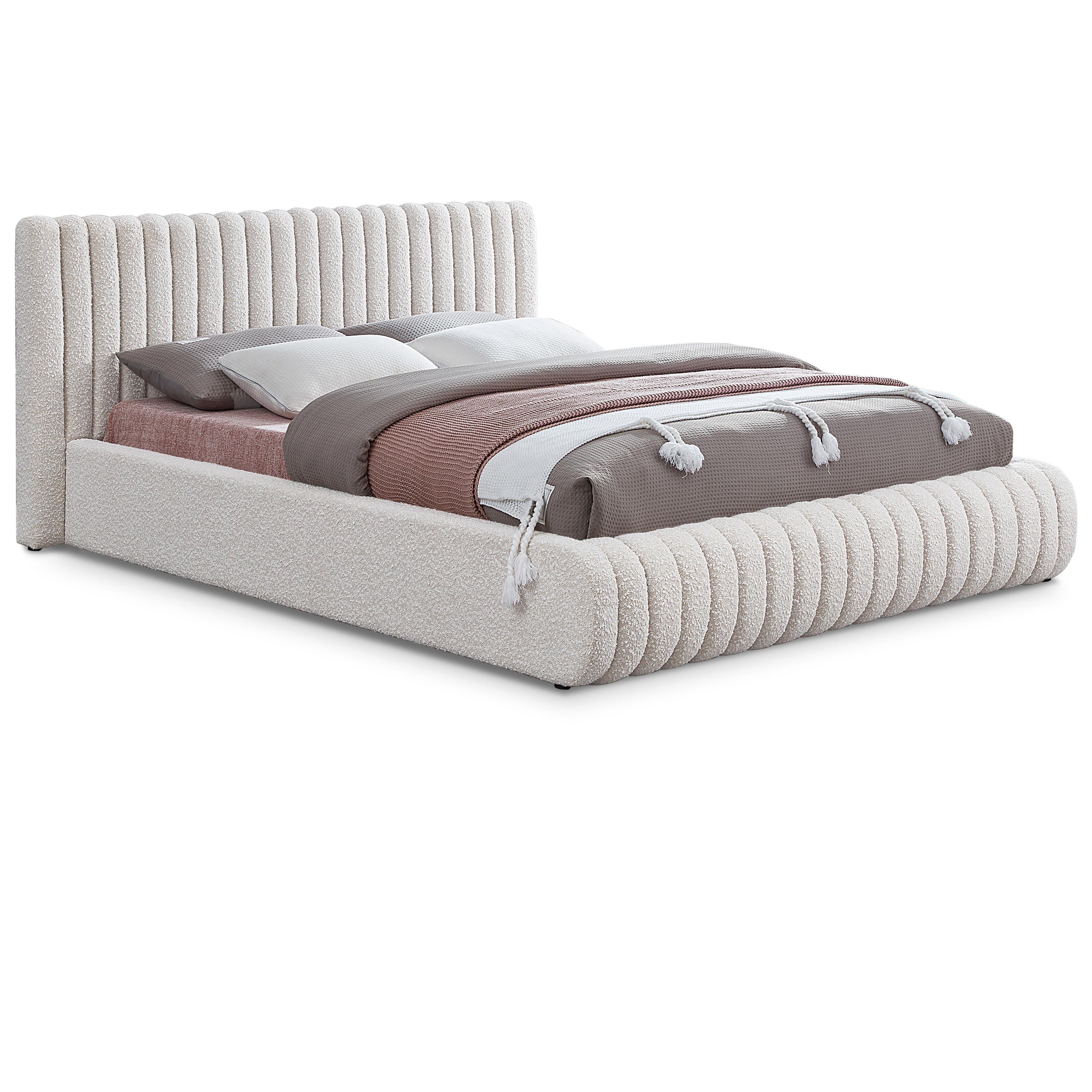 Meridian Nash Cream Boucle Fabric King Bed