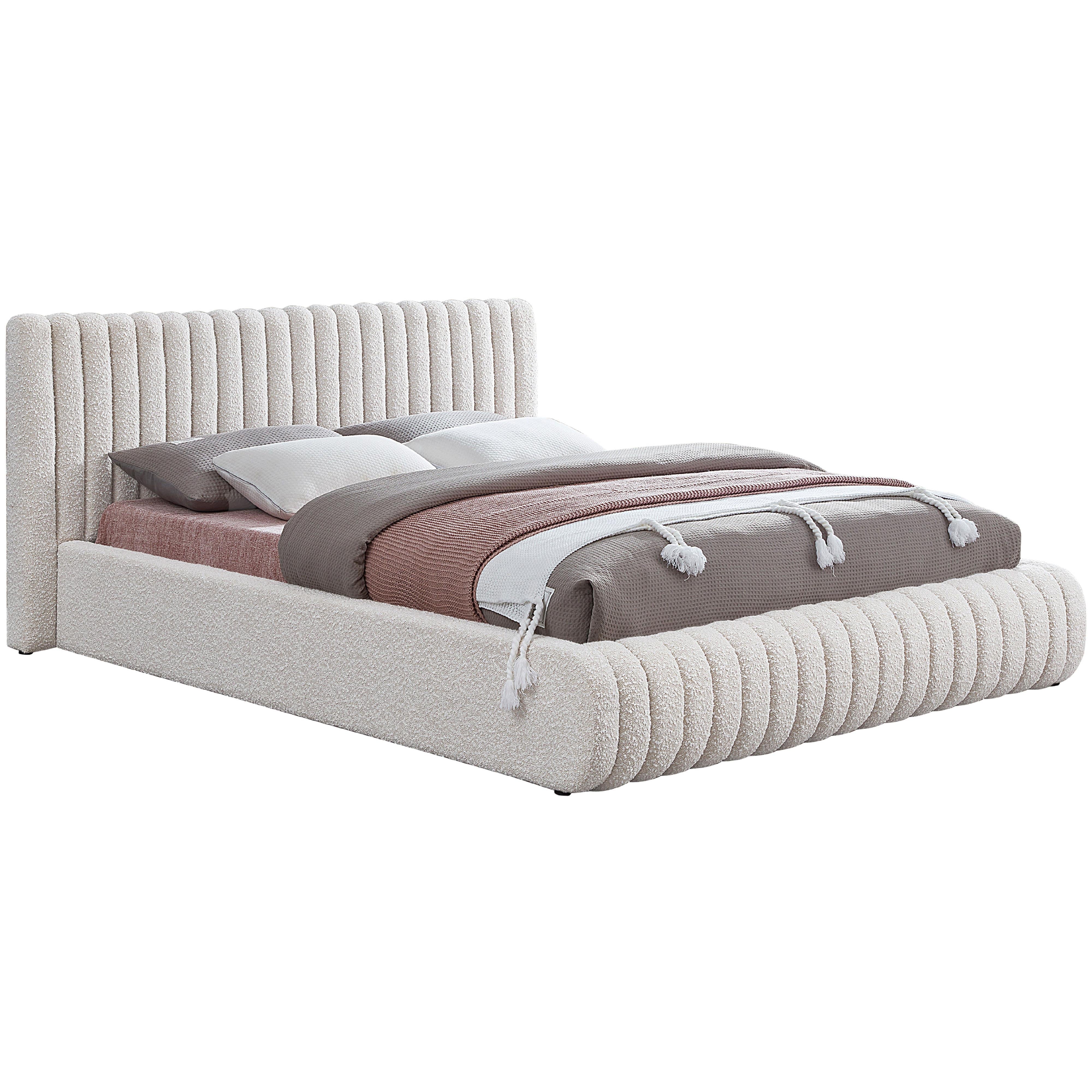 Meridian Nash Cream Boucle Fabric King Bed