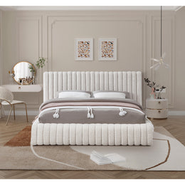 Meridian Nash Cream Boucle Fabric Queen Bed