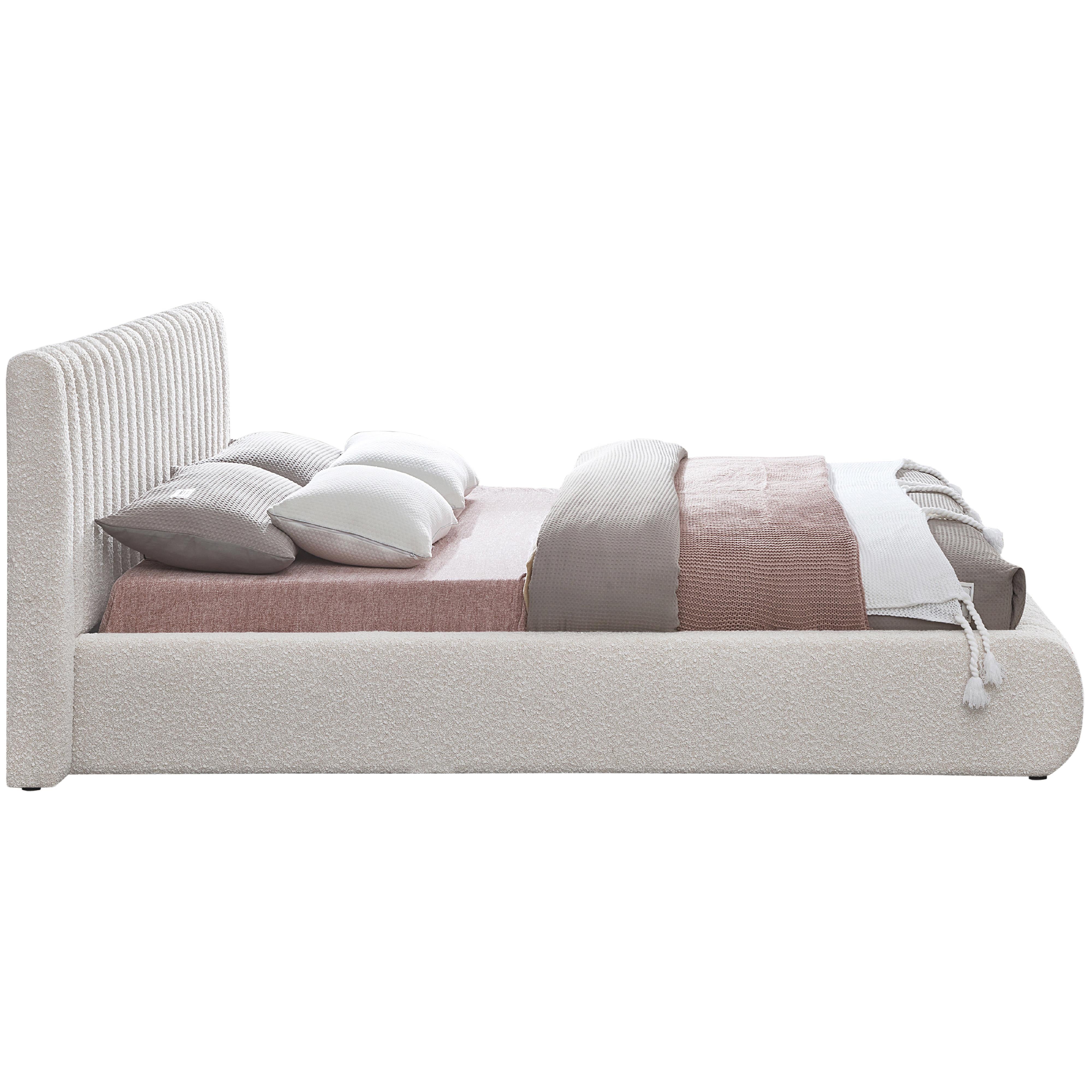 Meridian Nash Cream Boucle Fabric Queen Bed