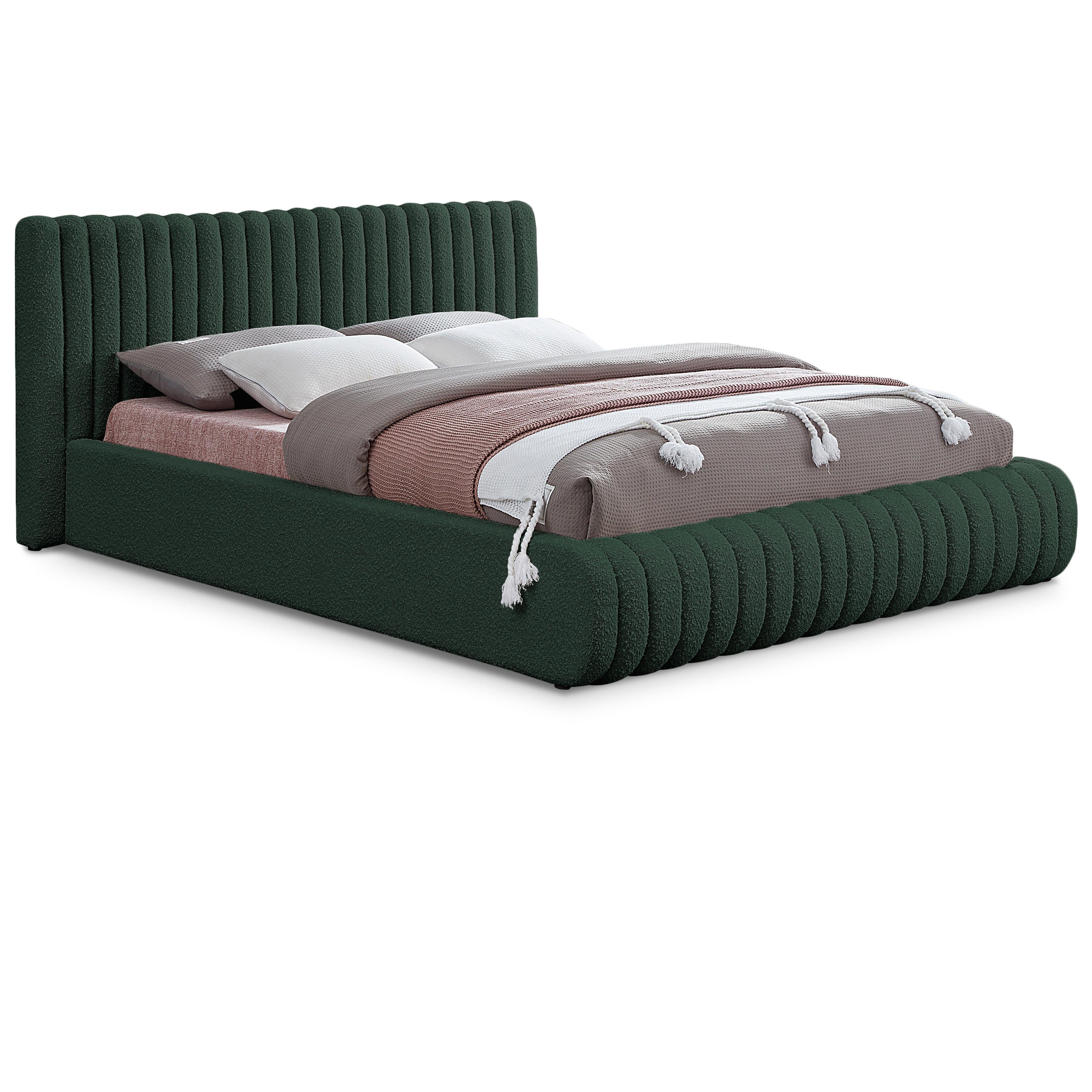 Meridian Nash Green Boucle Fabric King Bed