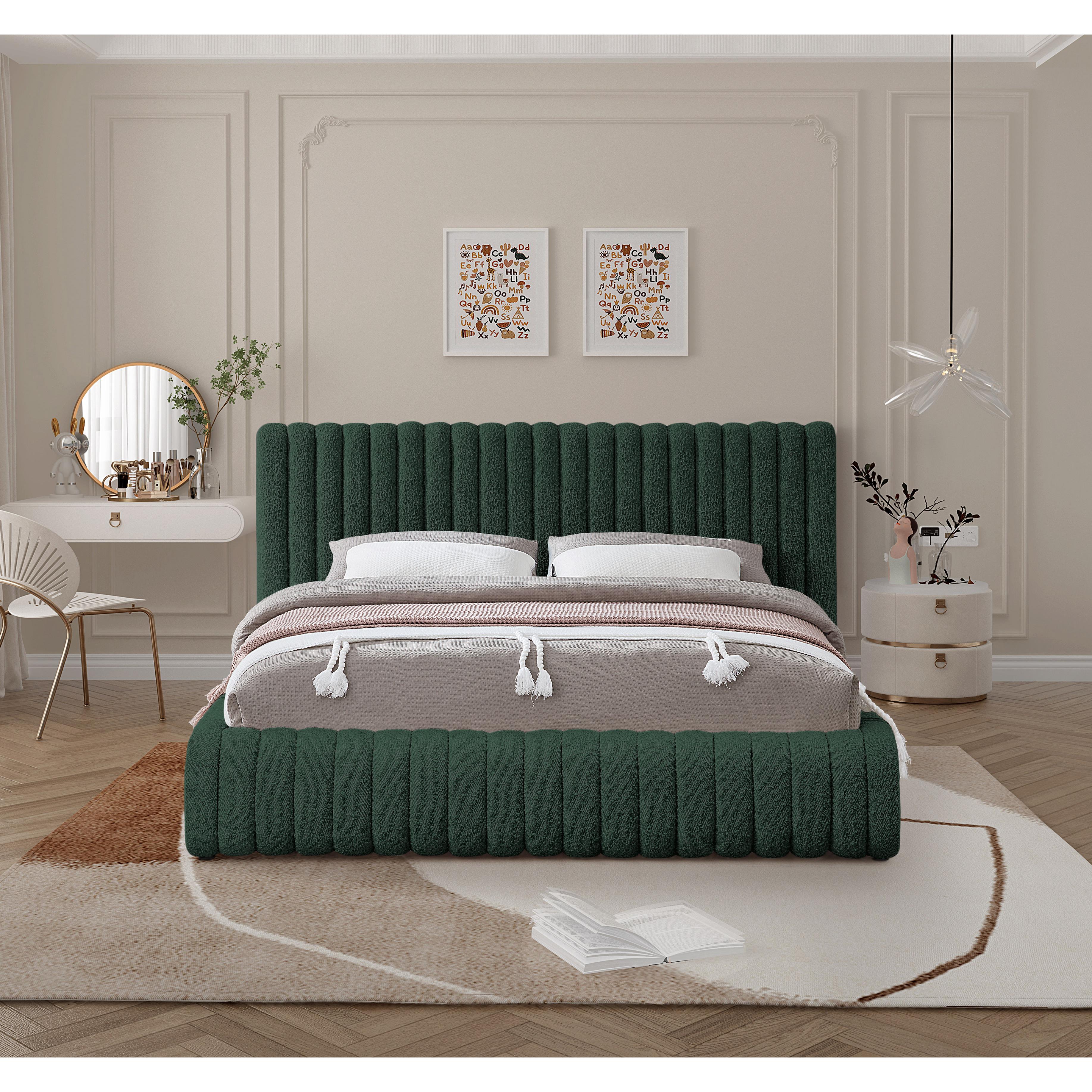Meridian Nash Green Boucle Fabric King Bed