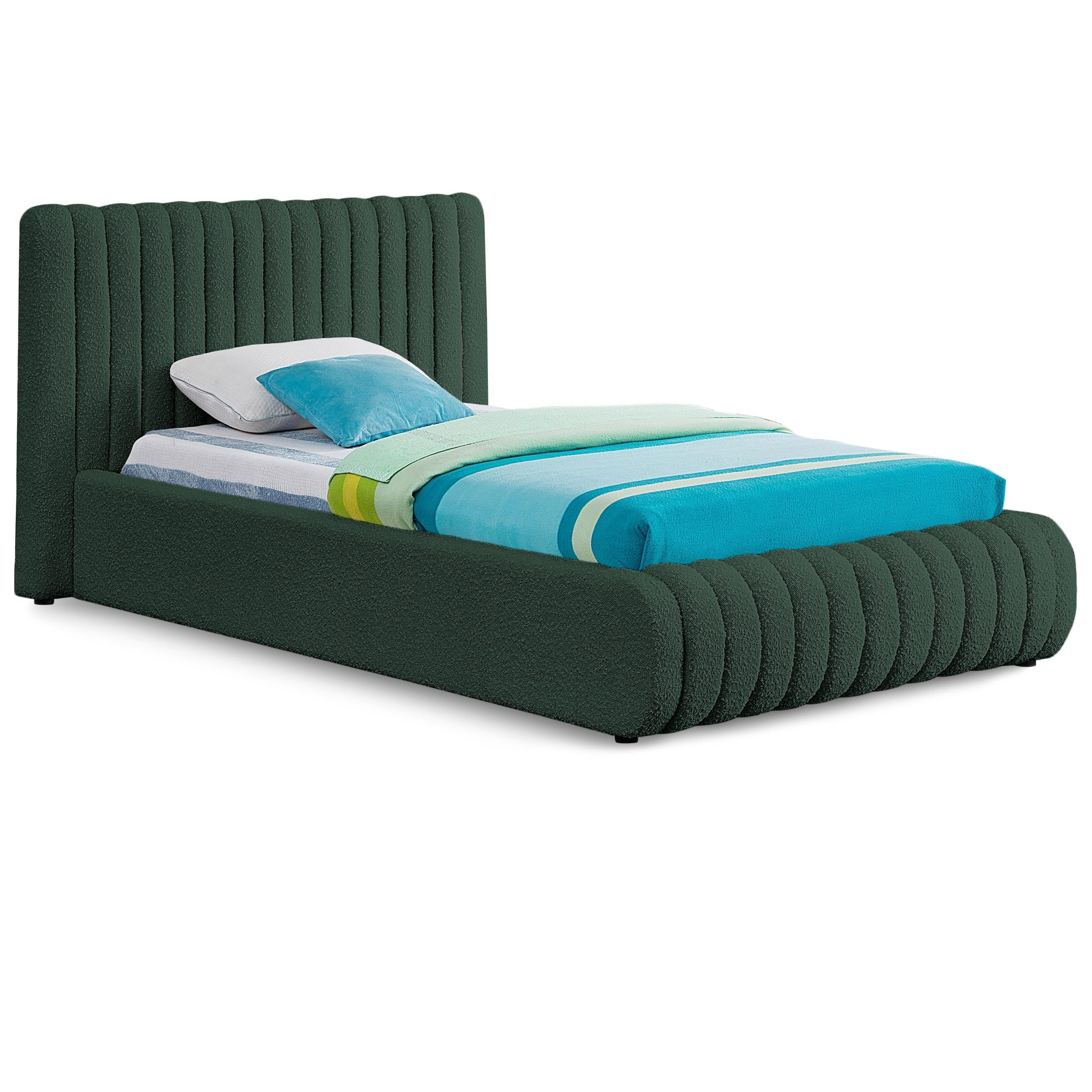 Meridian Nash Green Boucle Fabric Twin Bed