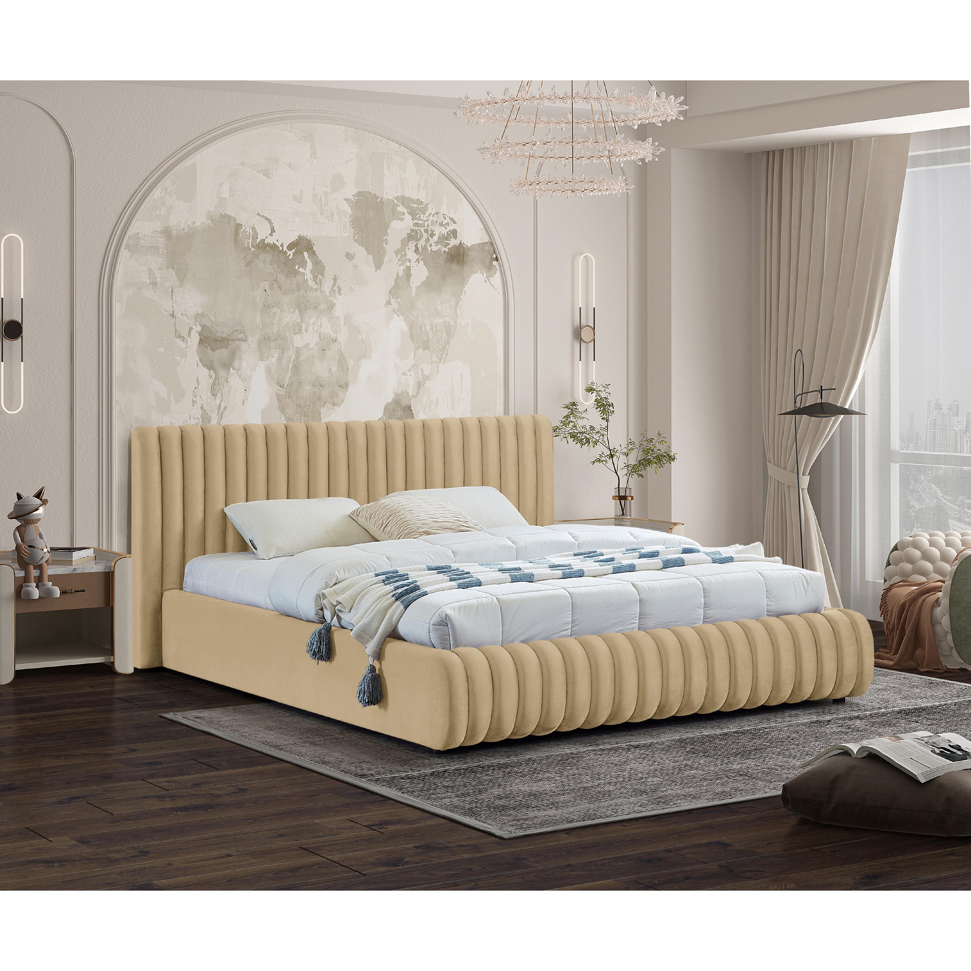 Meridian Nico Camel Velvet King Bed