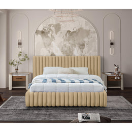 Meridian Nico Camel Velvet Queen Bed