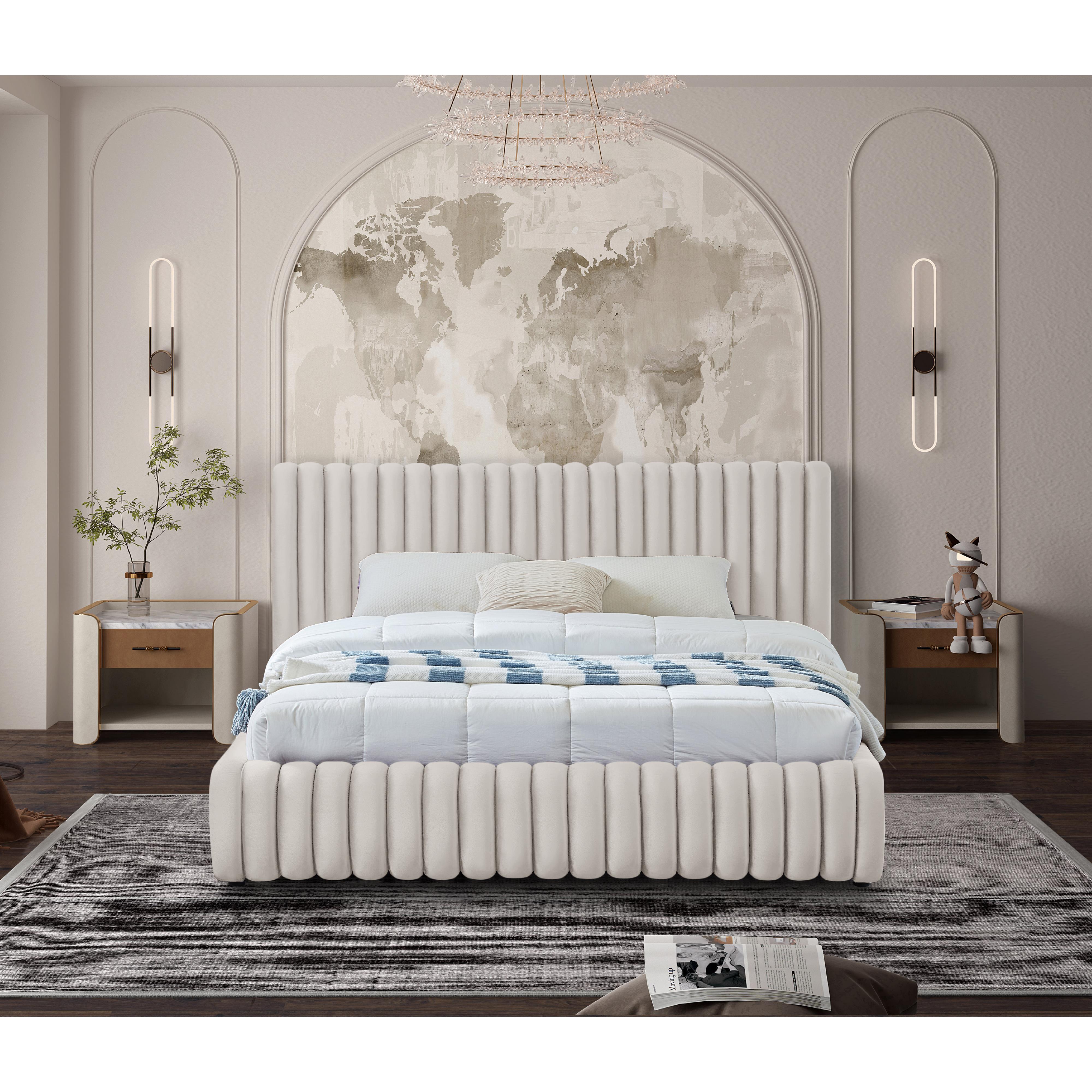 Meridian Nico Cream Velvet Queen Bed