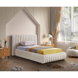 Meridian Nico Cream Velvet Twin Bed