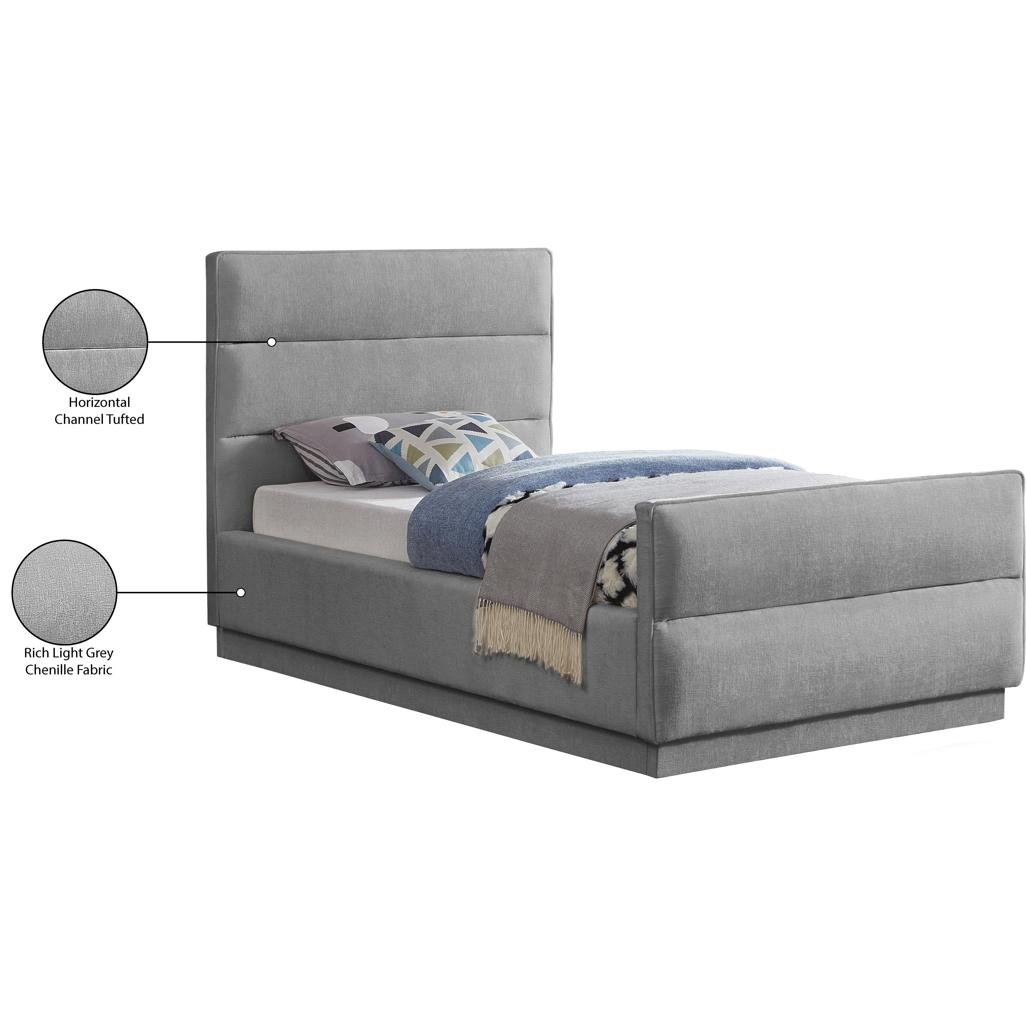 Meridian Paxton Grey Chenille Fabric Twin Bed (3 Boxes)