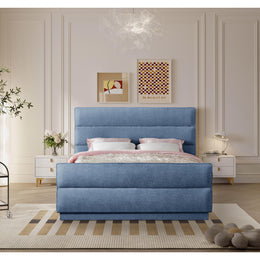 Meridian Paxton Light Blue Chenille Fabric Queen Bed (3 Boxes)