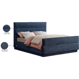 Meridian Paxton Navy Chenille Fabric Queen Bed (3 Boxes)