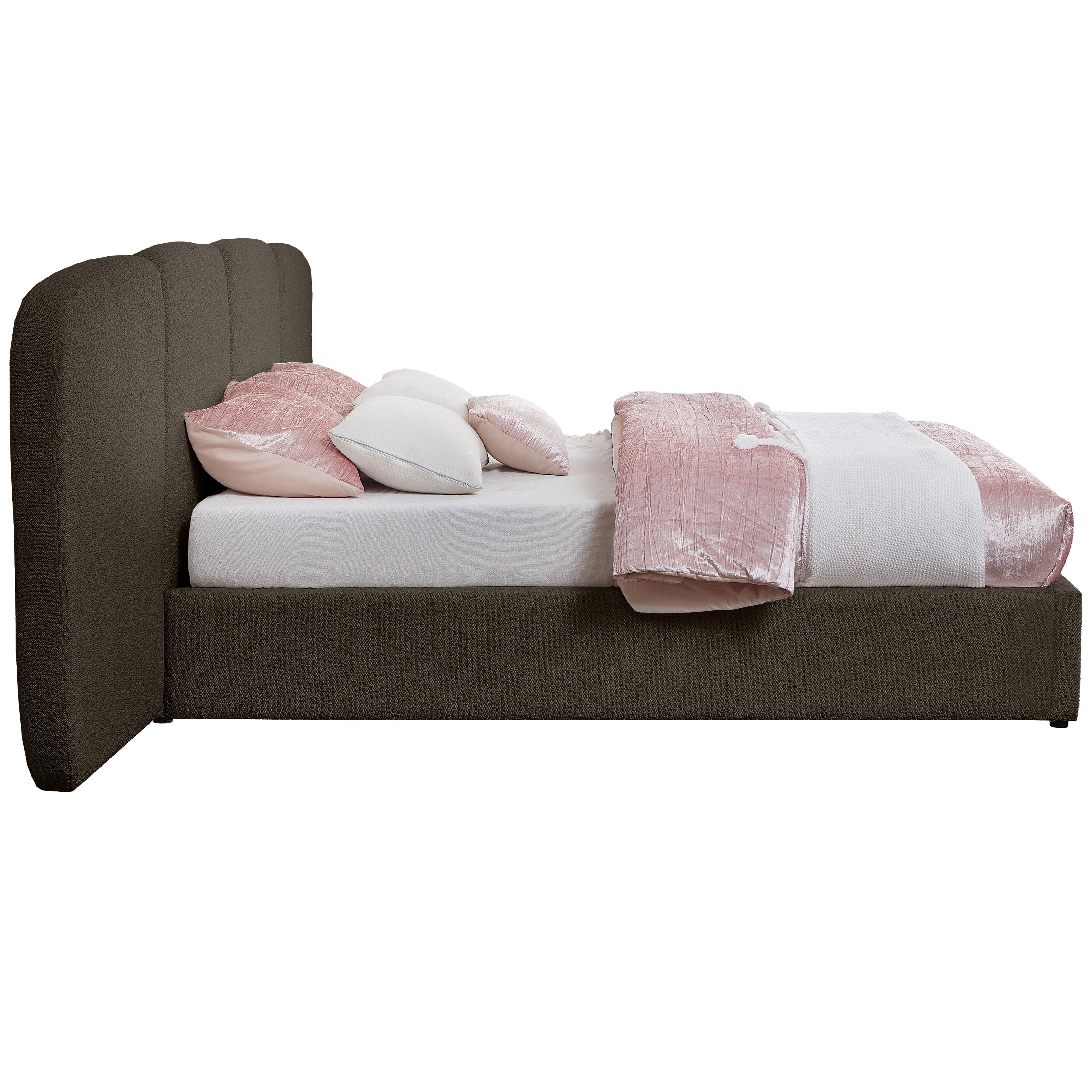 Meridian Shiloh Brown Boucle Fabric King Bed (3 Boxes)