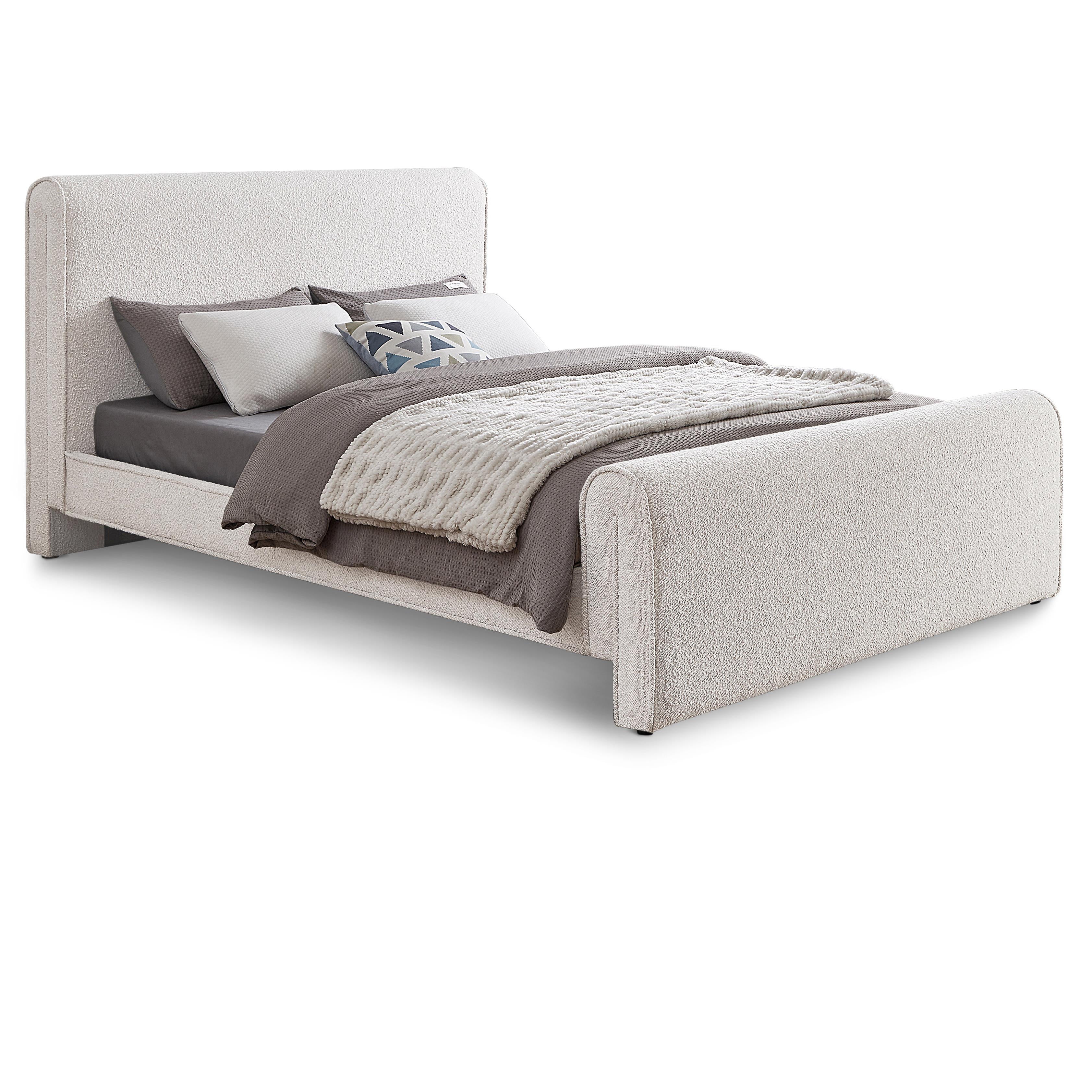 Meridian Stylus Cream Boucle Fabric Full Bed (3 Boxes)