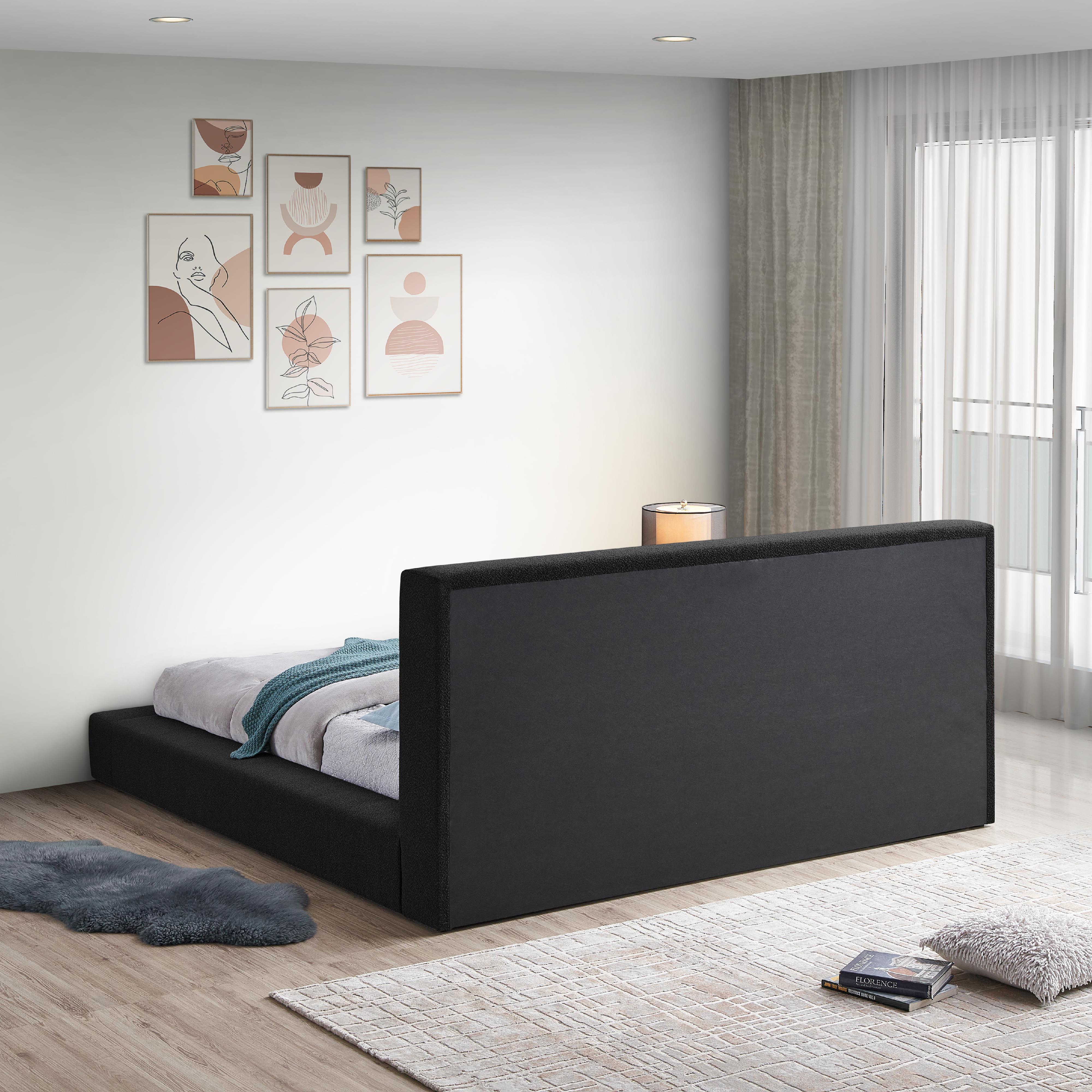 Meridian Terra Black Boucle Fabric King Bed