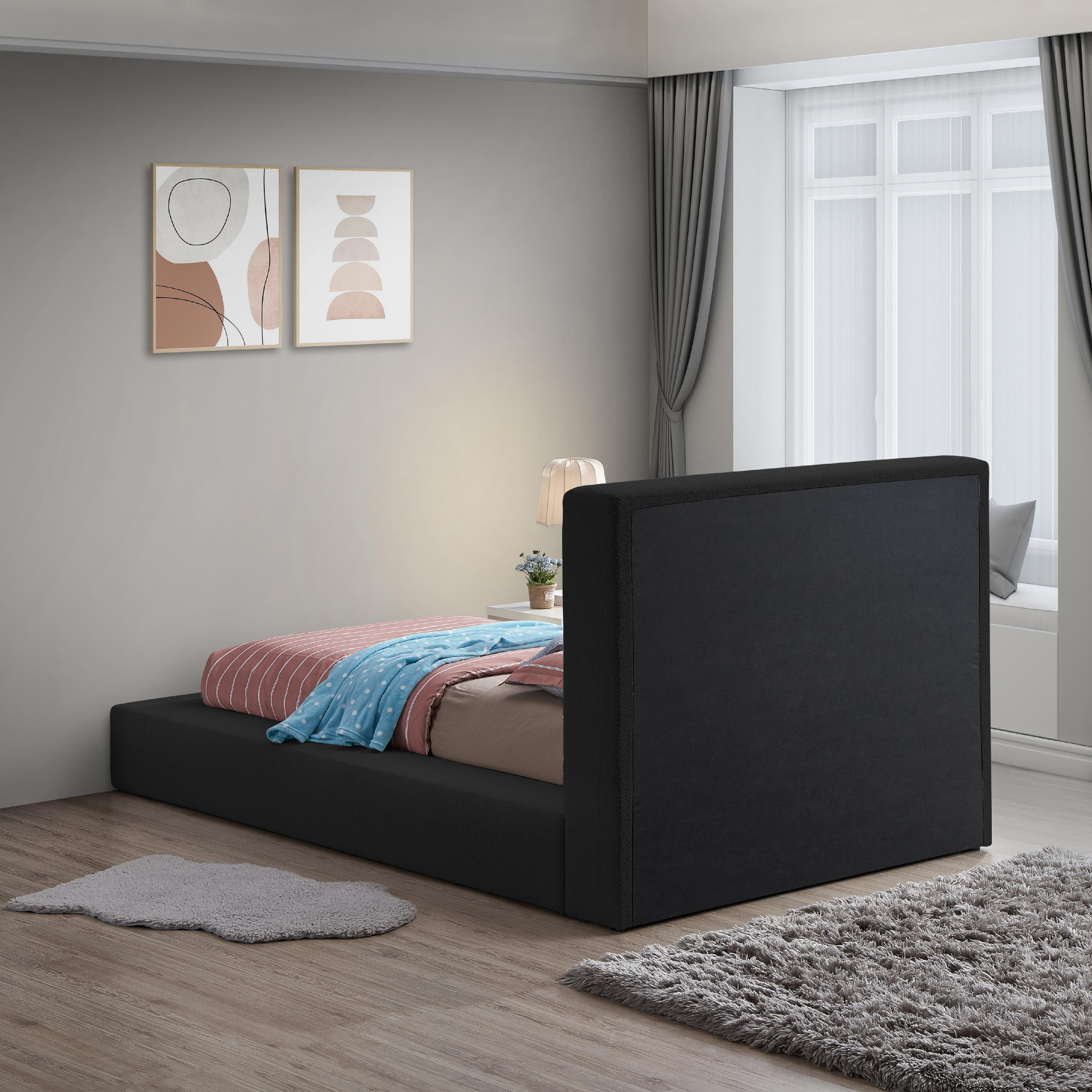 Meridian Terra Black Boucle Fabric Twin Bed