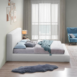 Meridian Terra White Boucle Fabric Queen Bed
