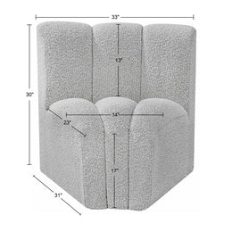 Meridian Arc Grey Boucle Fabric Curved Corner