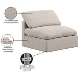 Meridian Indulge Beige Linen Textured Fabric Armless Chair