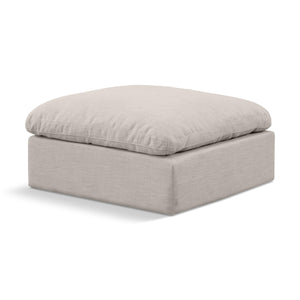 Meridian Indulge Beige Linen Textured Fabric Ottoman