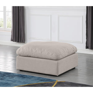 Meridian Indulge Beige Linen Textured Fabric Ottoman