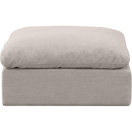 Meridian Indulge Beige Linen Textured Fabric Ottoman