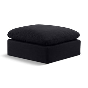 Meridian Indulge Black Linen Textured Fabric Ottoman